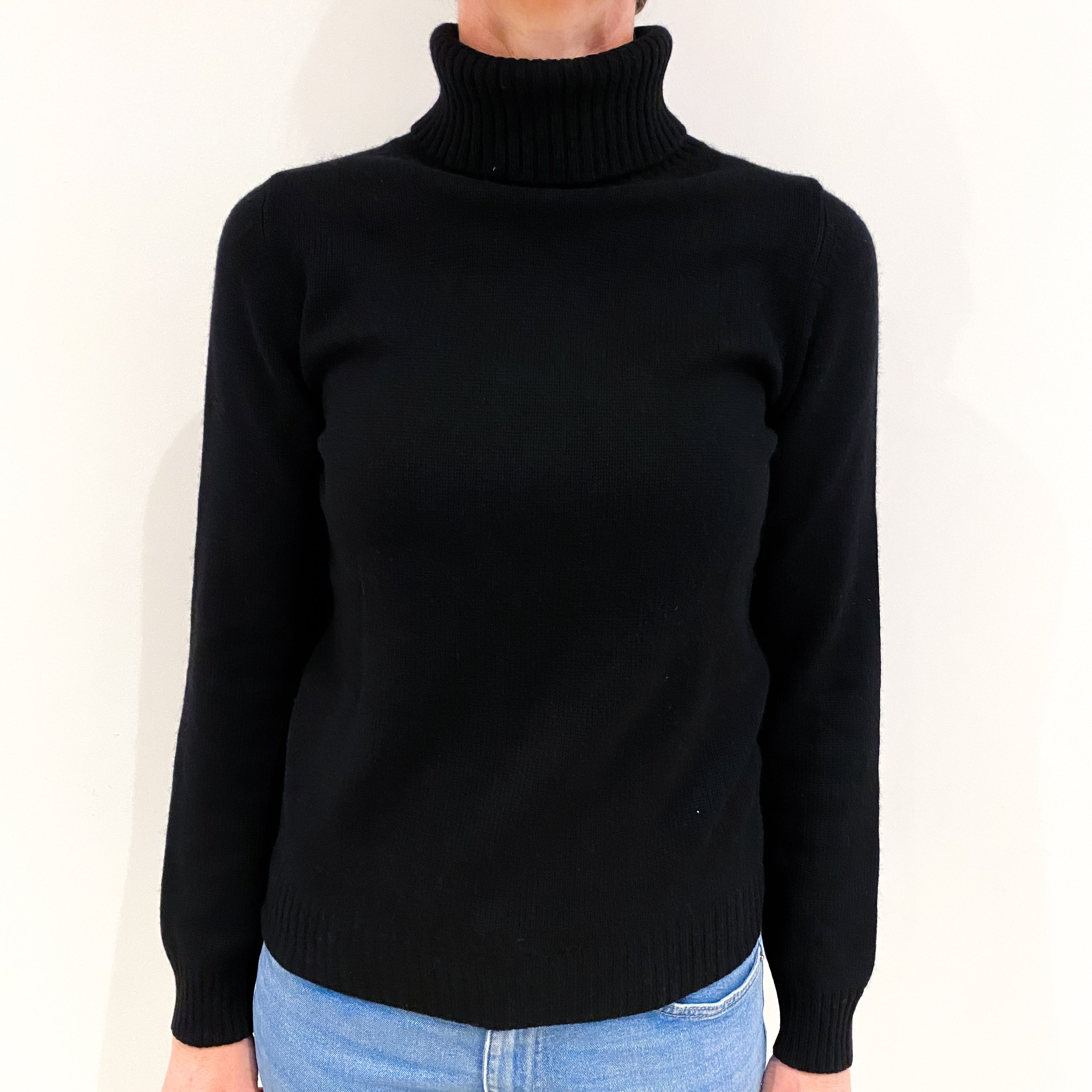Black Cashmere Polo Neck Jumper Small
