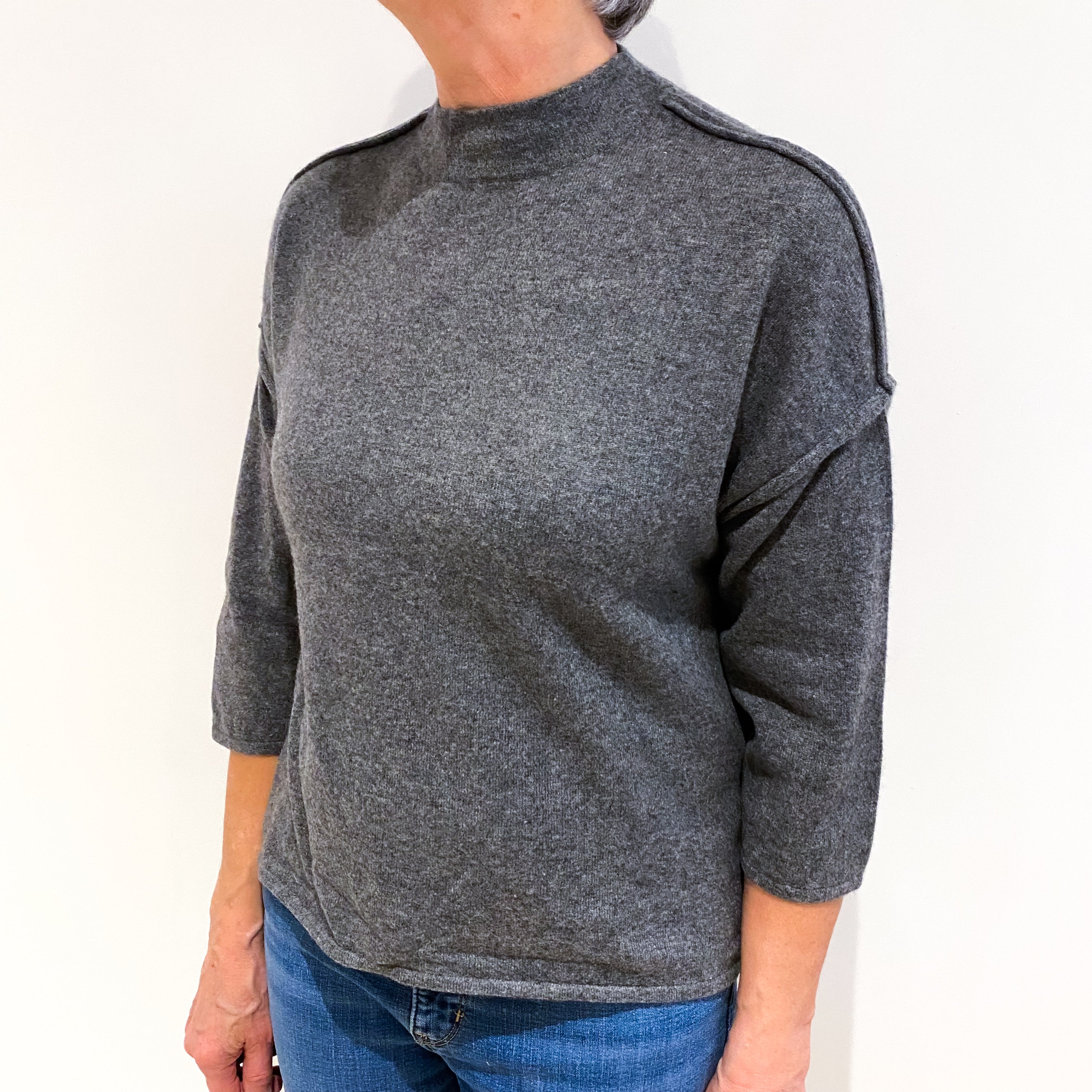 Slate Grey Cashmere Turtle Neck Jumper Medium