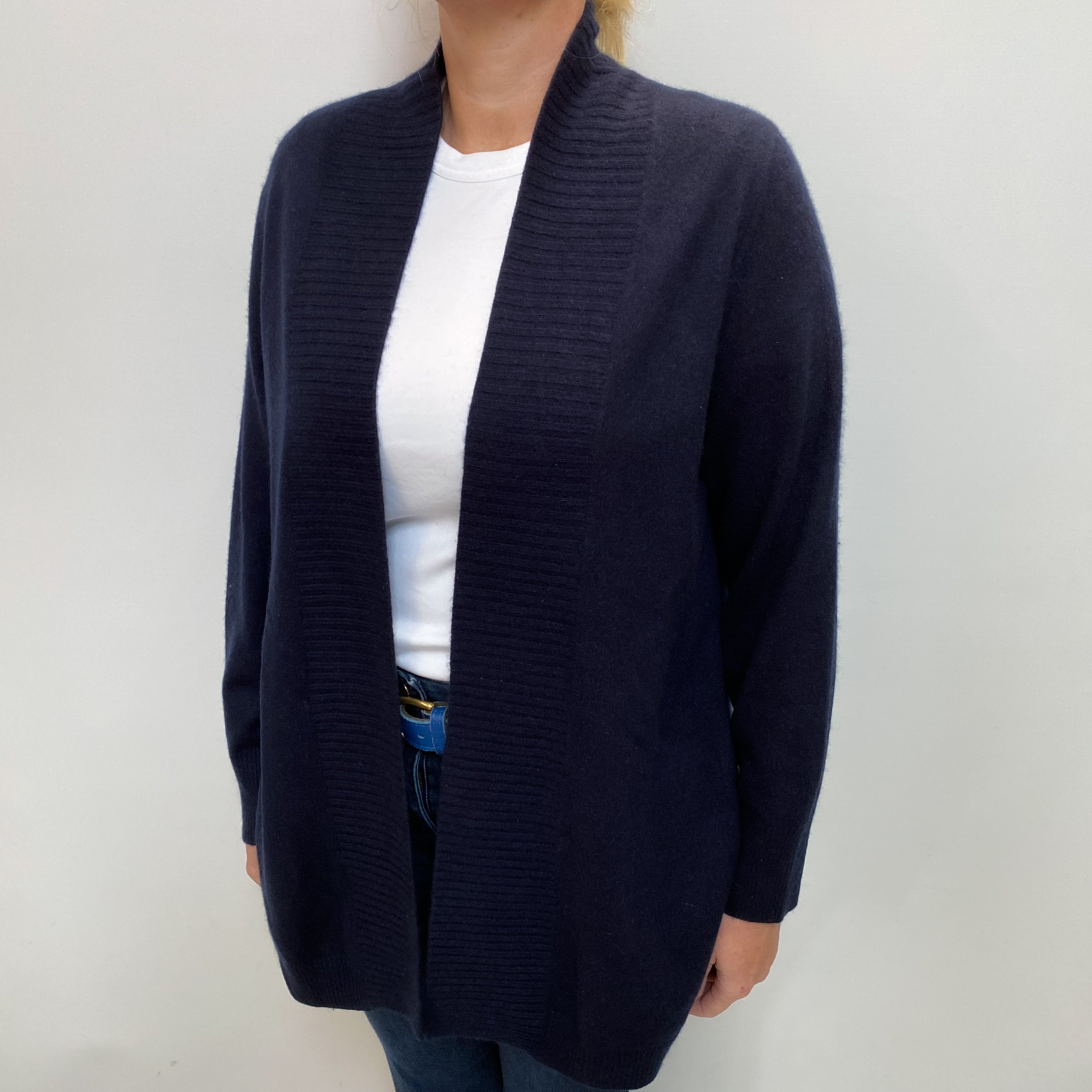 Navy Cashmere Split Back Edge to Edge Cardigan Large