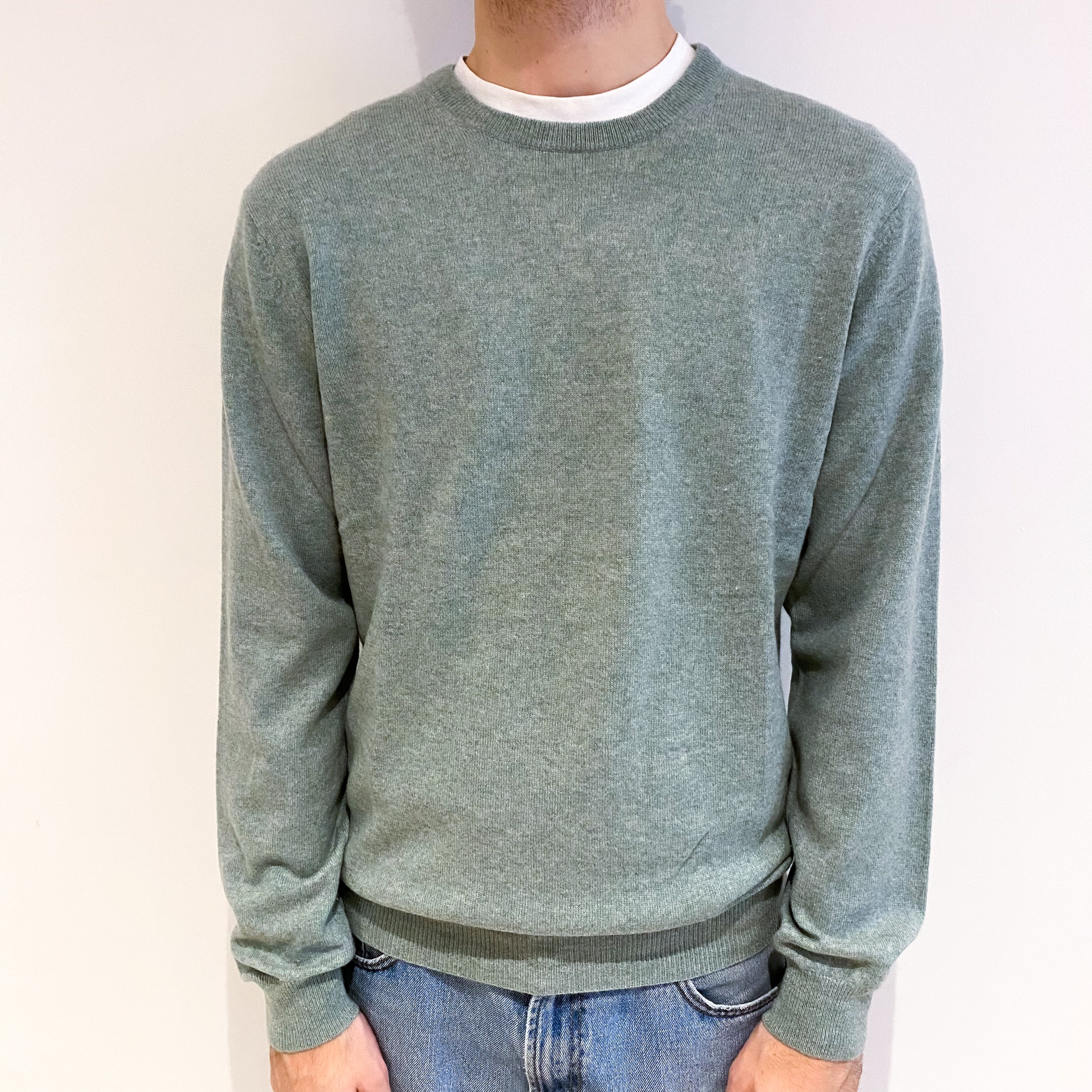 Men's Mint Green Cashmere Crew Neck Jumper Large