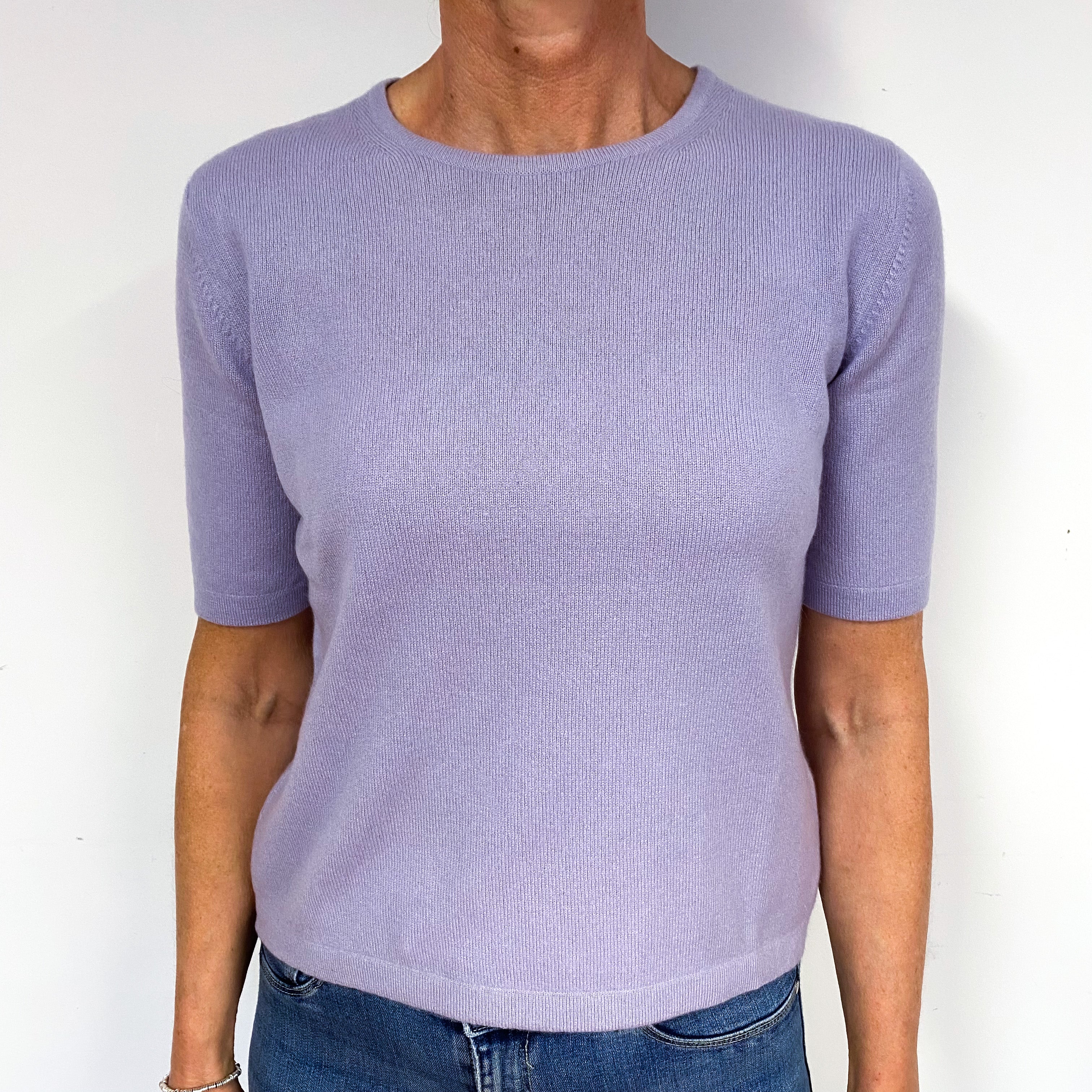 Pale Purple Short Sleeve Cashmere Crew Neck Jumper Medium