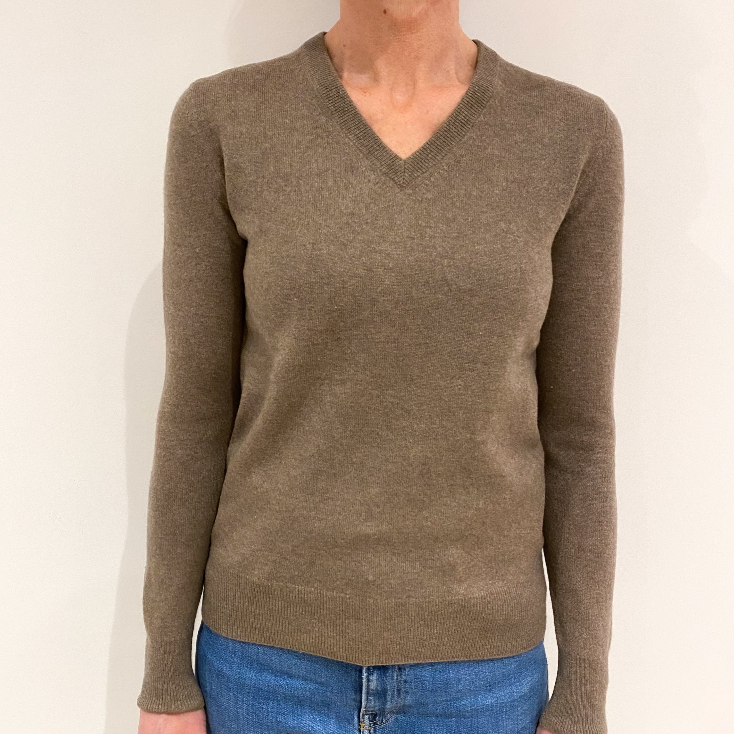 Mocha Brown Cashmere V Neck Jumper Small