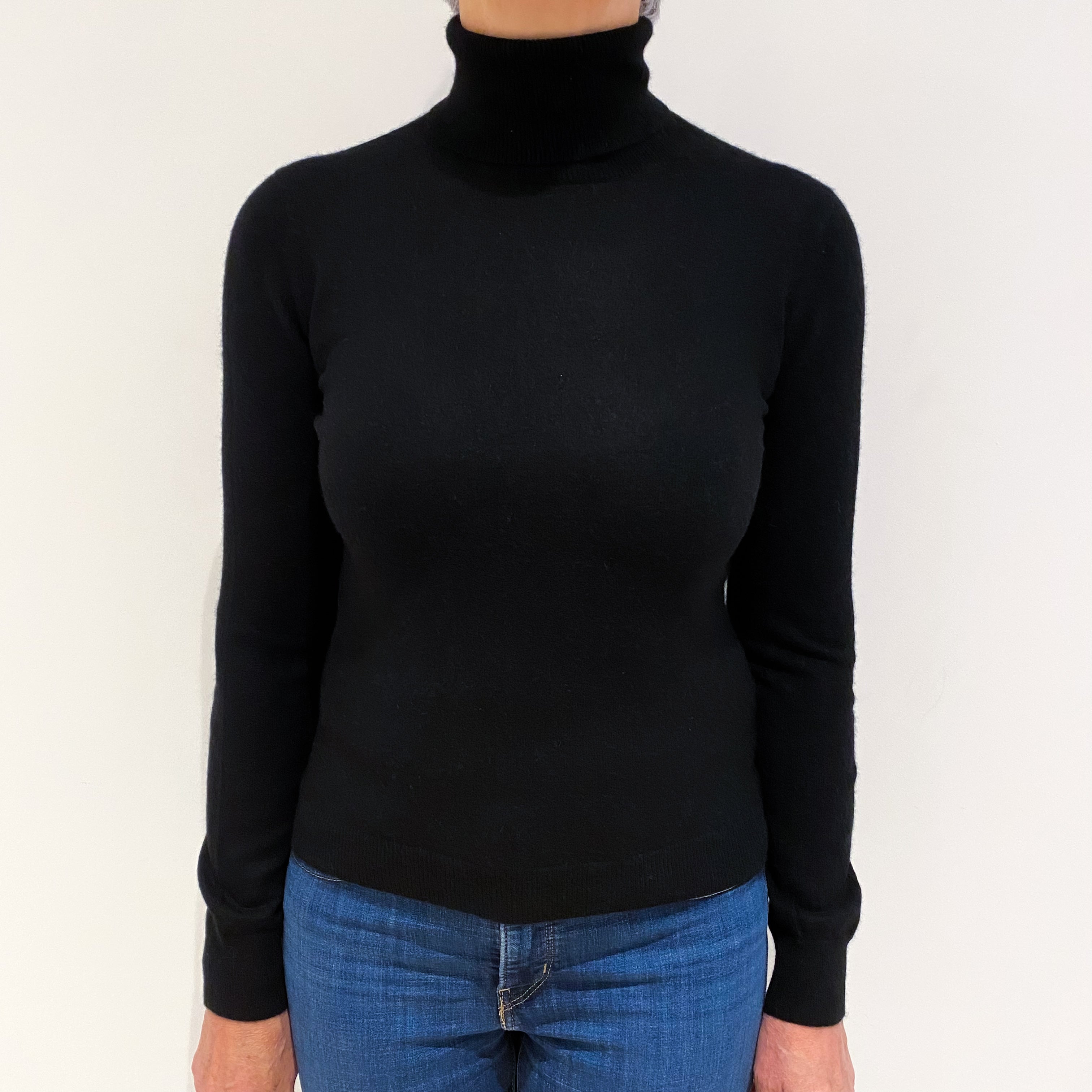 Black Cashmere Polo Neck Jumper Medium