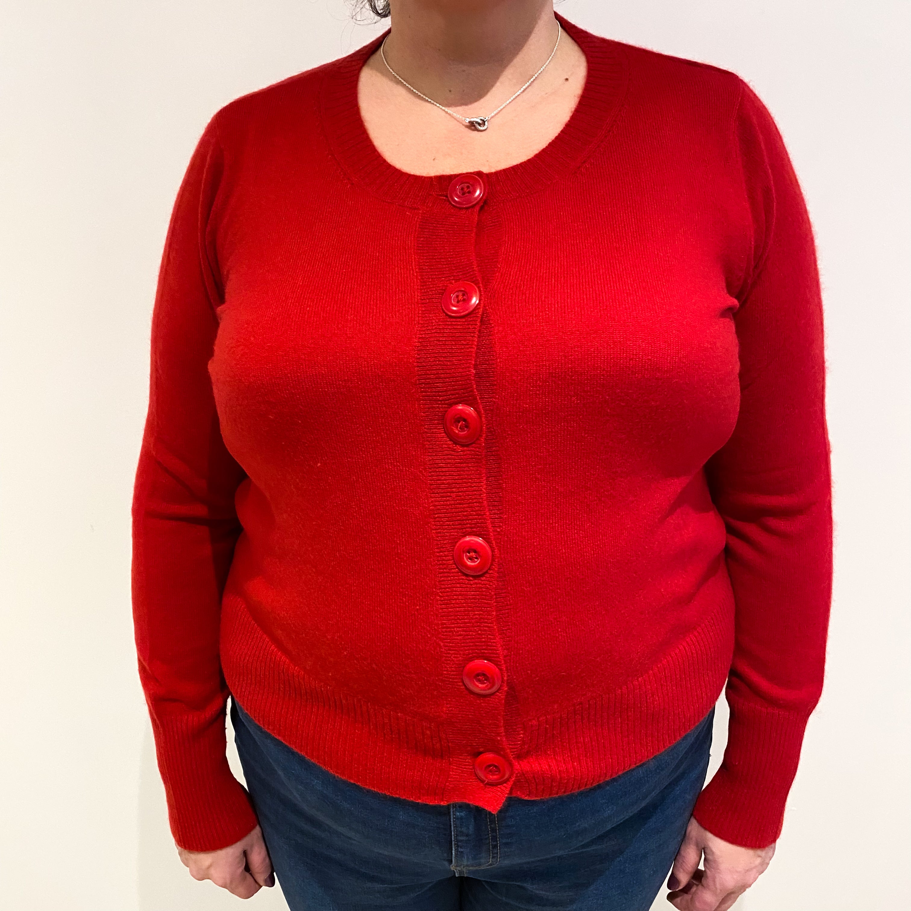 Post Box Red Cashmere Crew Neck Cardigan Extra Large