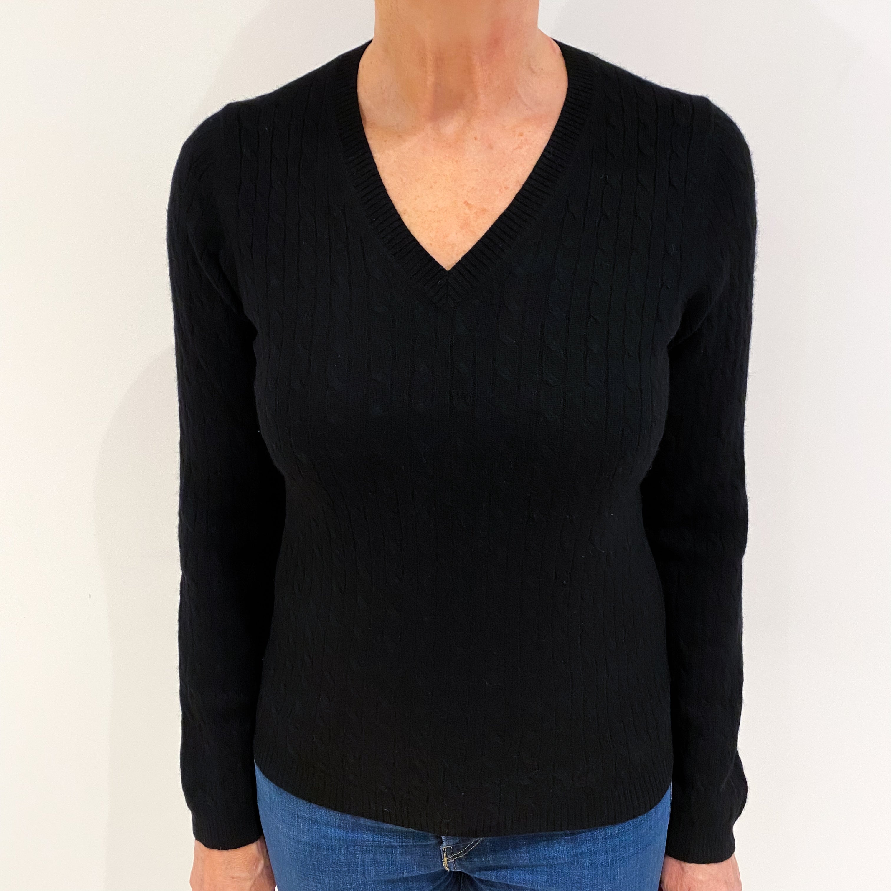 Black Cashmere V Neck Jumper Medium