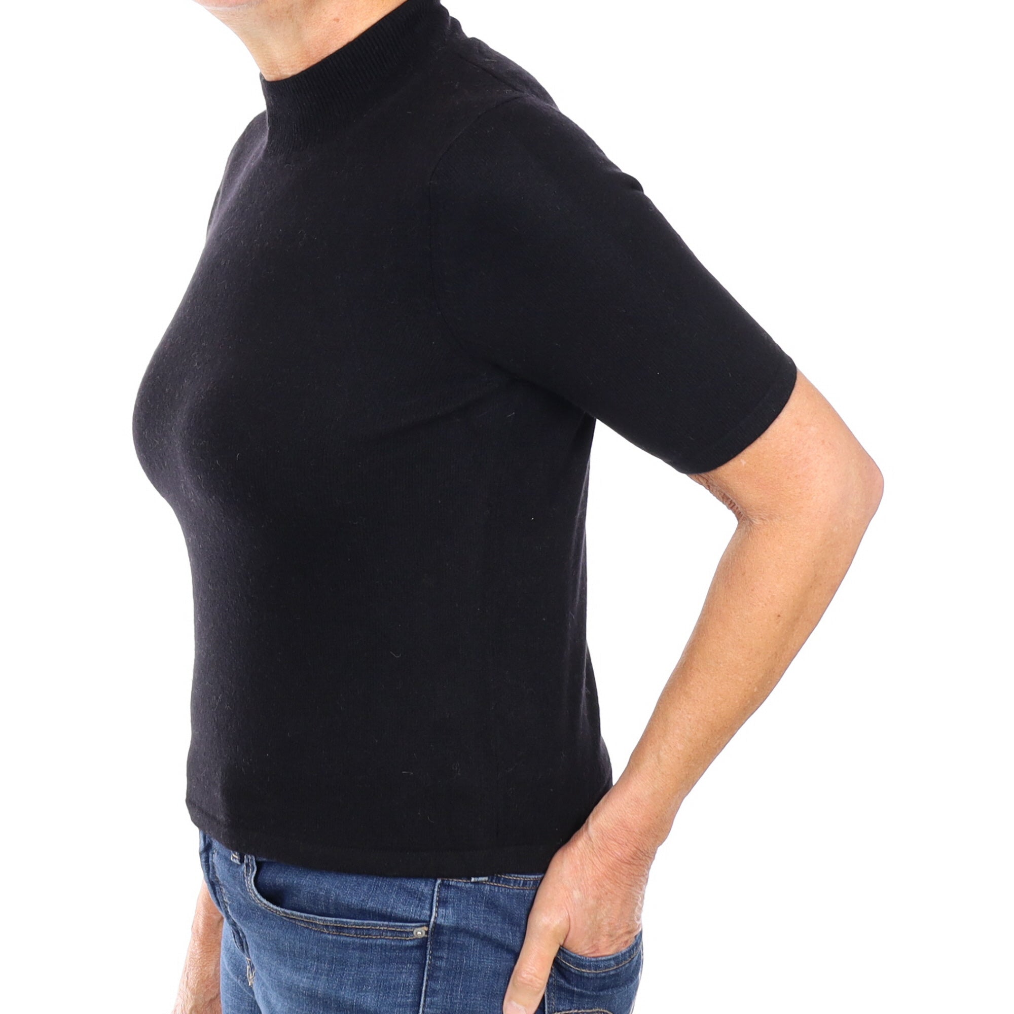Black Cashmere Turtle Neck Short Sleeved Jumper Medium