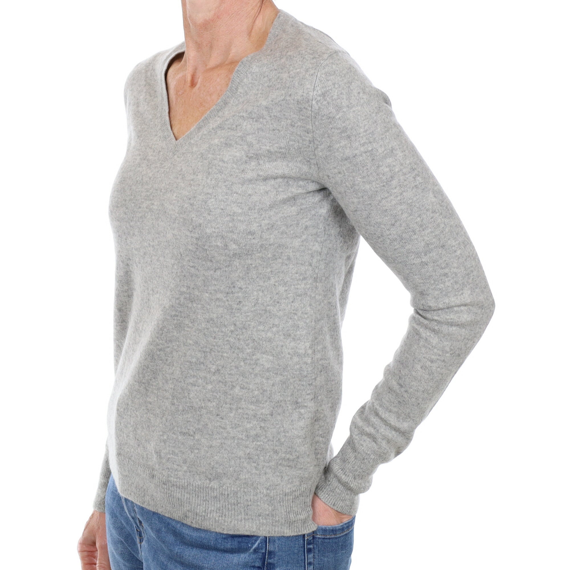 Smoke Grey Cashmere V Neck Jumper Small