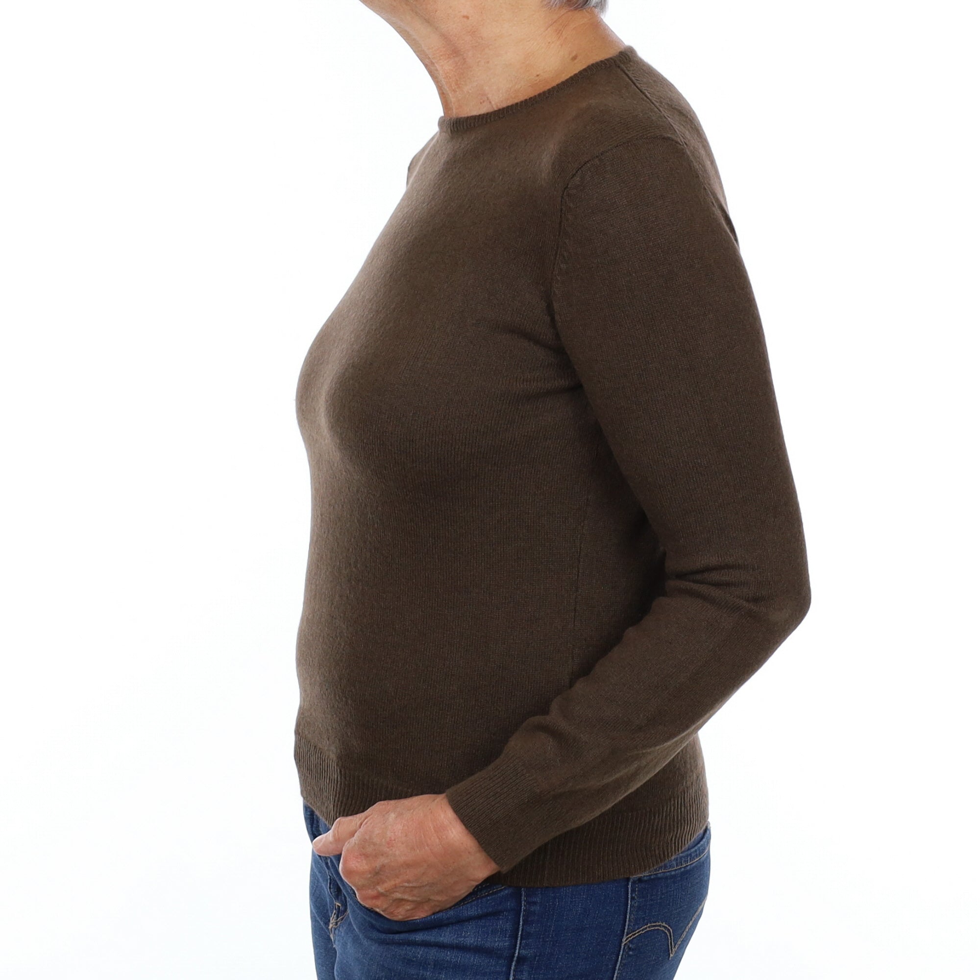 Chocolate Brown Cashmere Crew Neck Jumper Medium