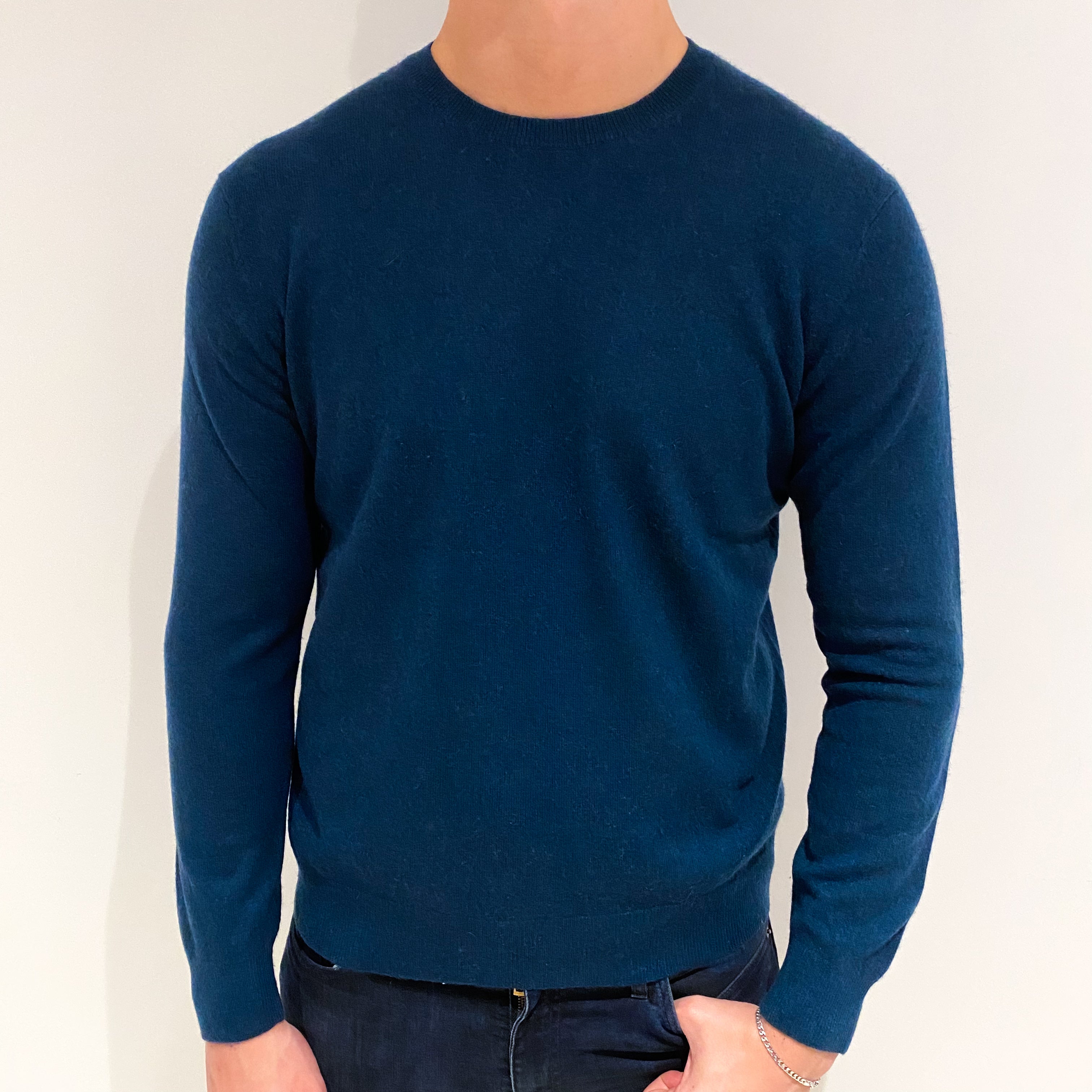 Men's Dark Spruce Green Cashmere Crew Neck Jumper XL