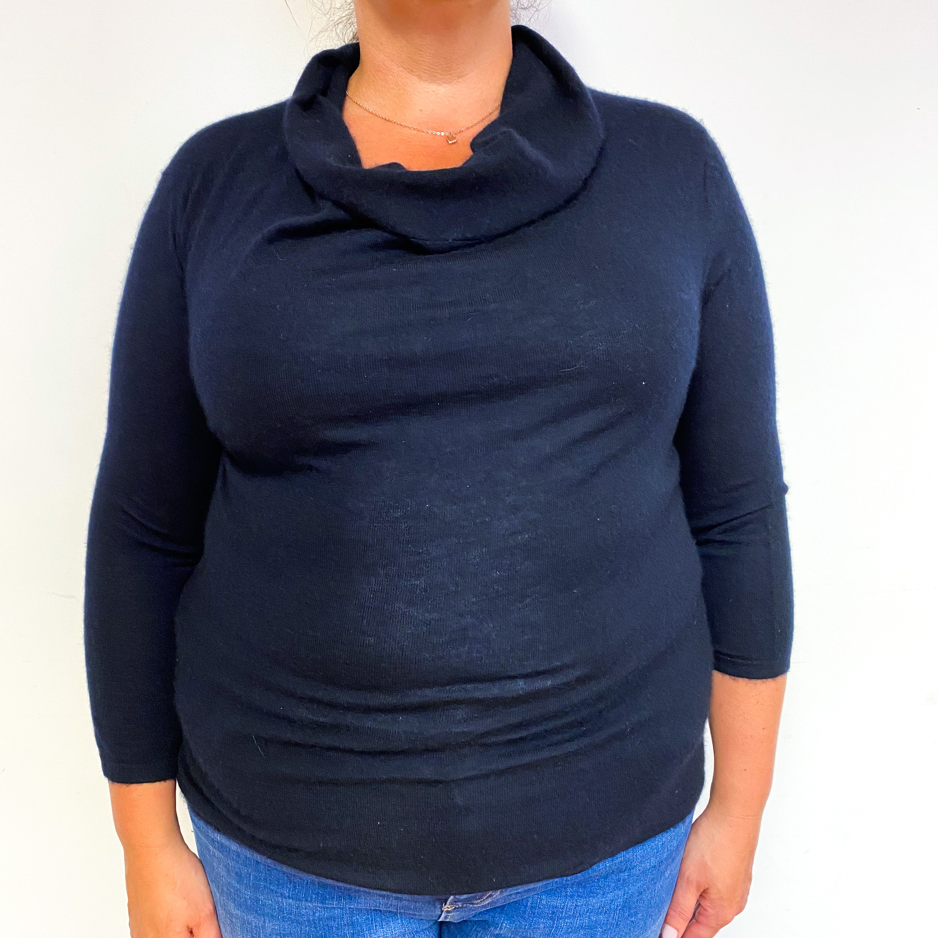 Navy Lightweight Cashmere Cowl Neck Jumper Extra Large