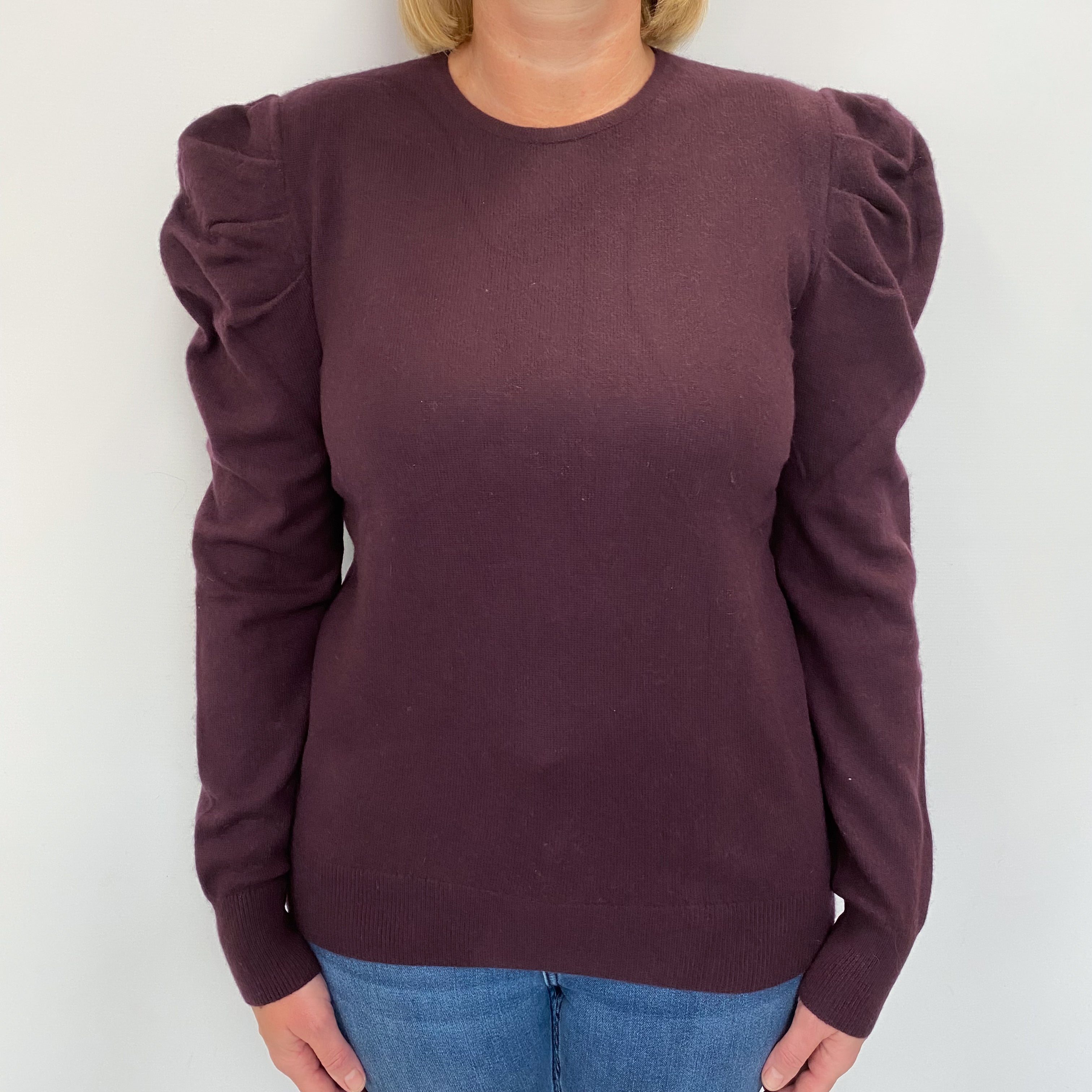 Neiman Marcus Aubergine Purple Cashmere Crew Neck Jumper Large