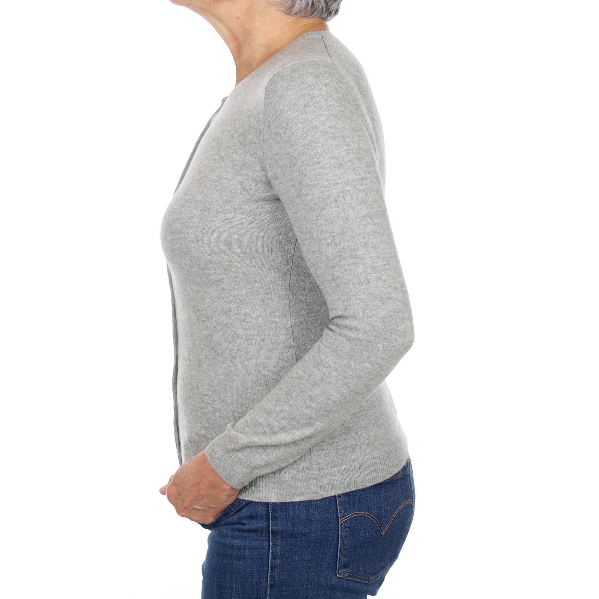 Smoke Grey Cashmere Crew Neck Cardigan Medium