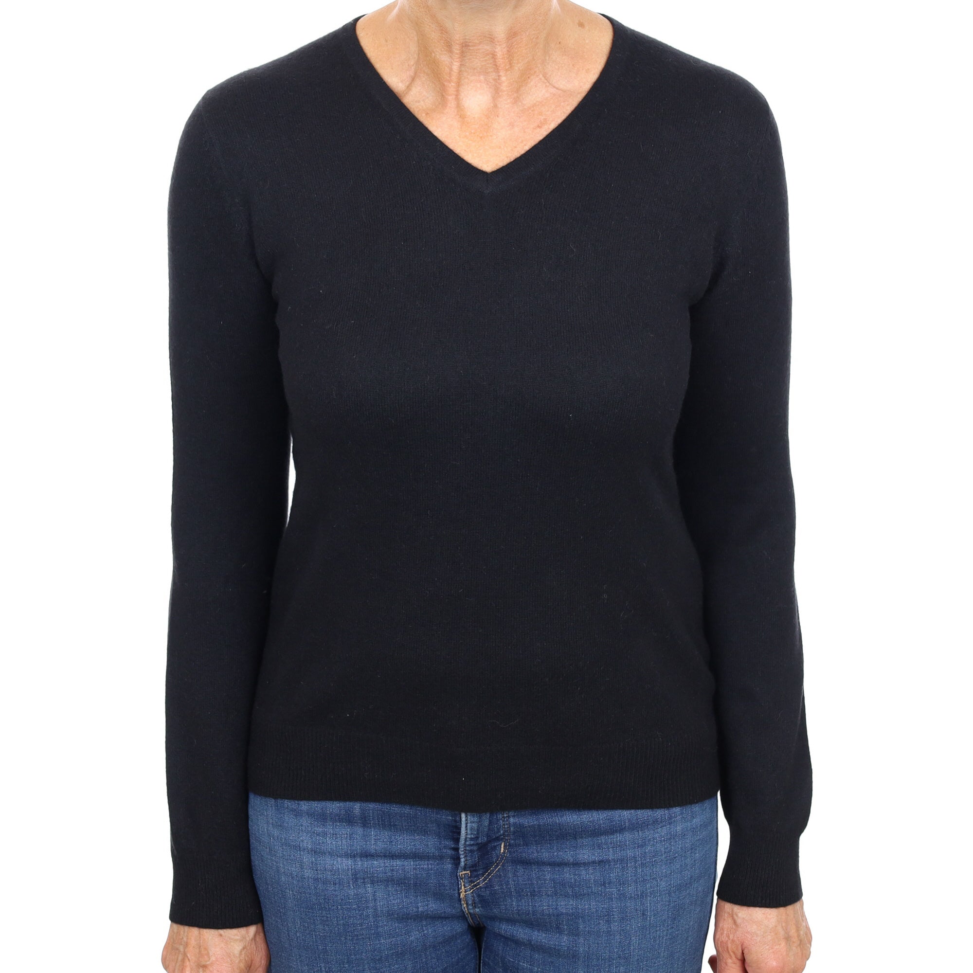 Black Cashmere V Neck Jumper Medium