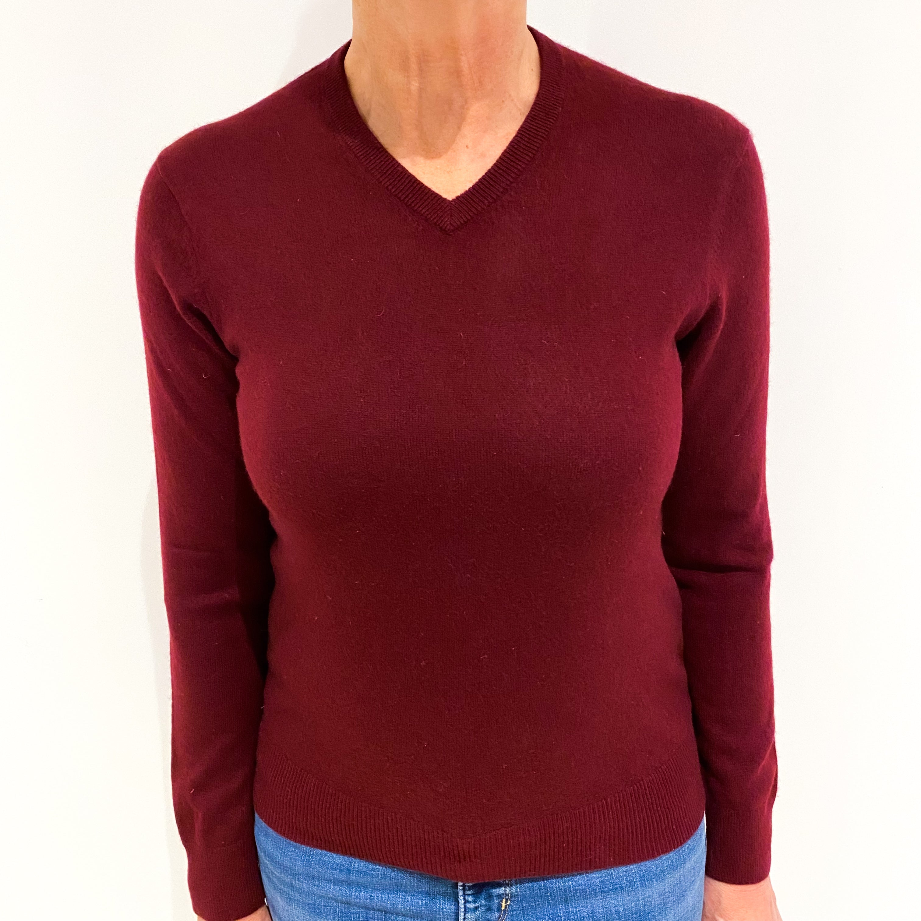 Mulberry Red Cashmere V Neck Jumper Medium