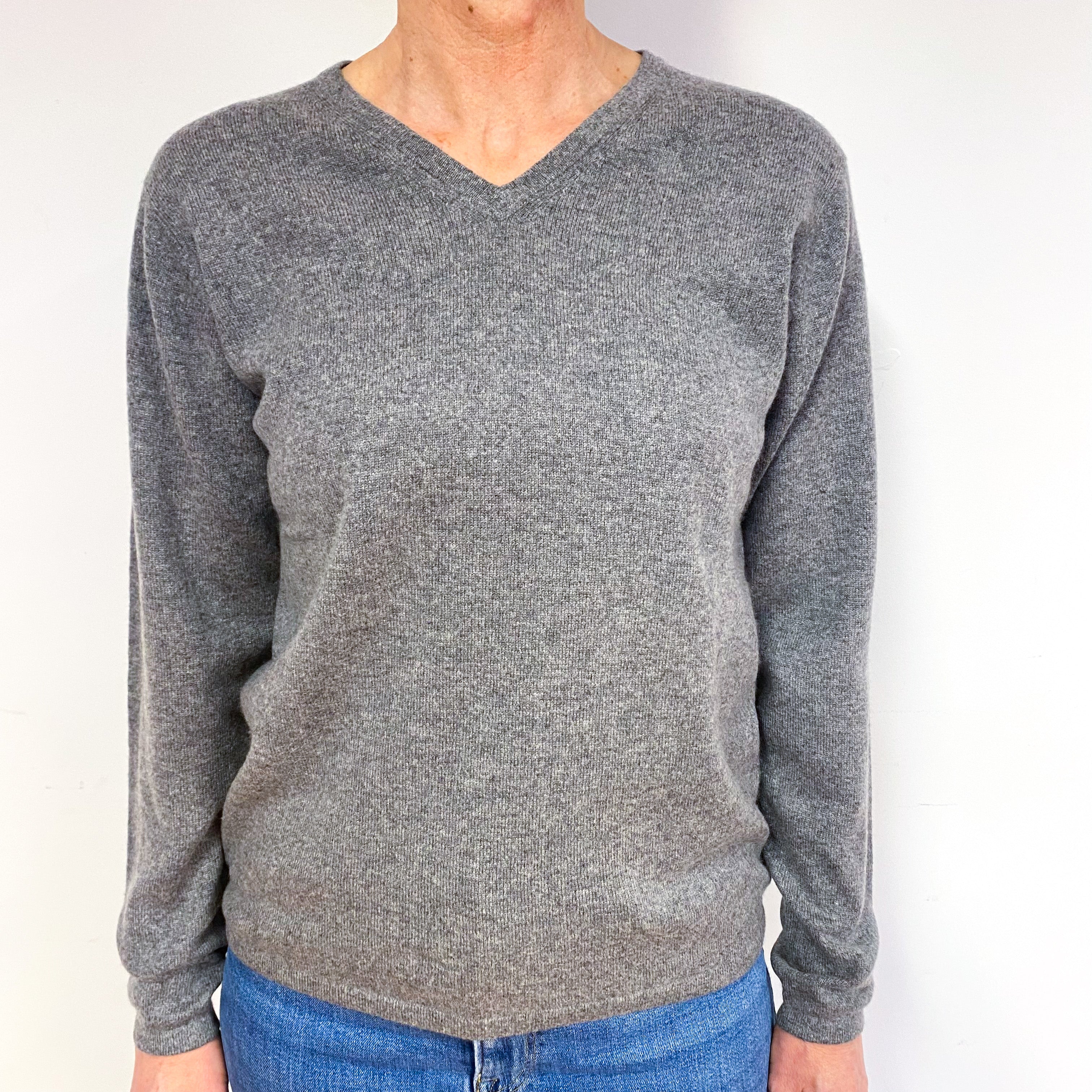 Smoke Grey Cashmere V-Neck Jumper Medium