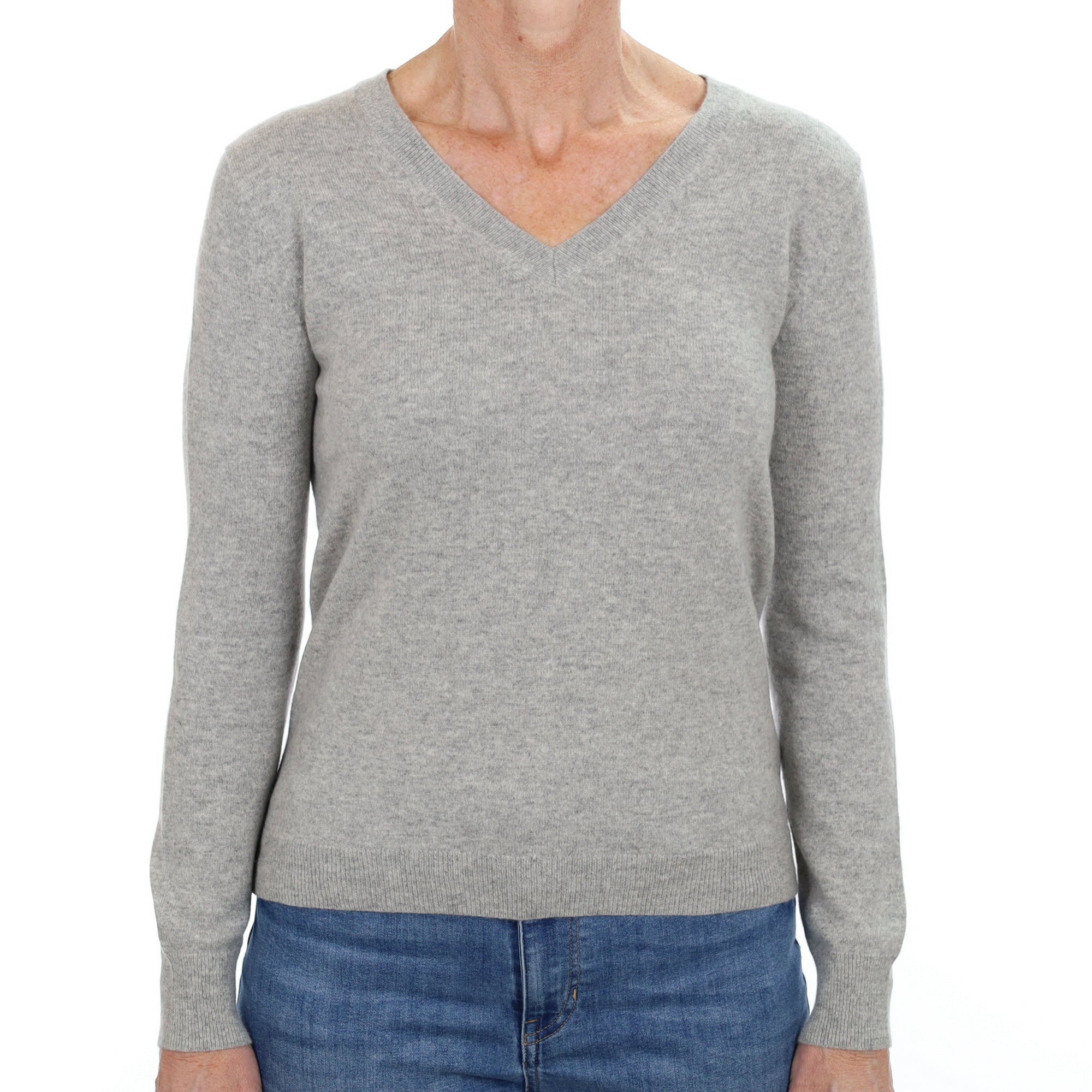 Smoke Grey Cashmere V Neck Jumper Small