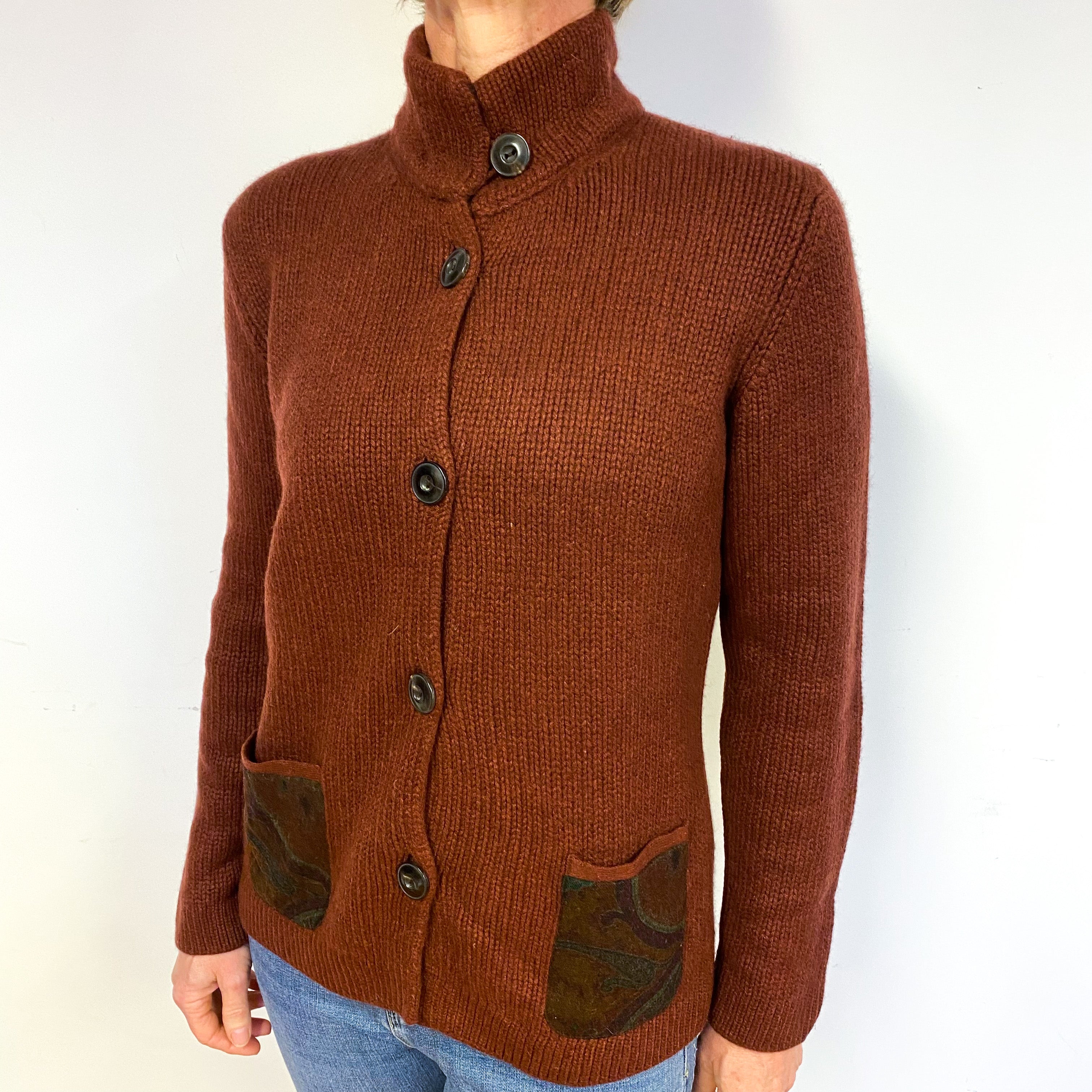 Dark Rust Brown Cashmere Cardigan Medium