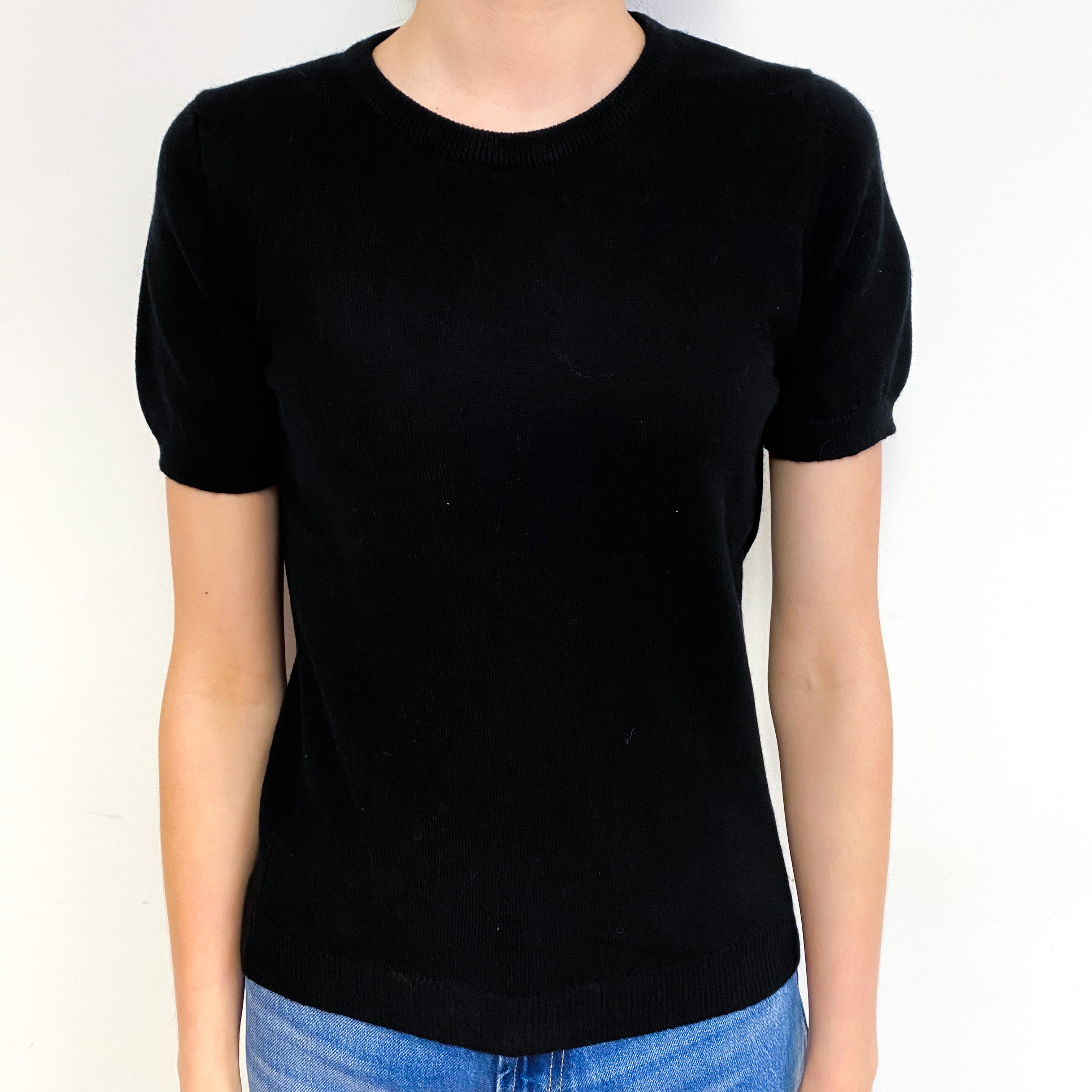 Black Short Sleeve Cashmere Crew Neck Jumper Extra Small