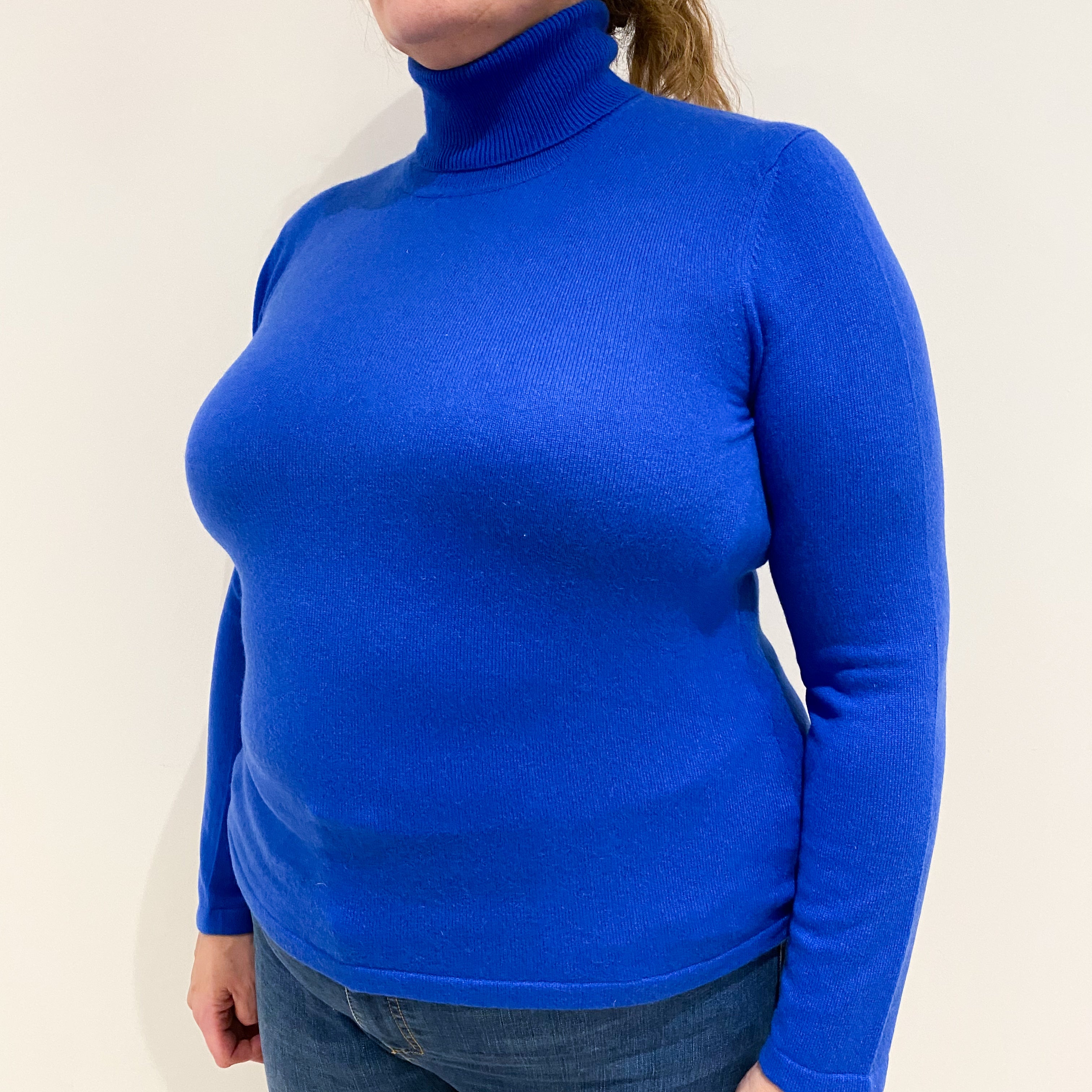 Cobalt Blue Cashmere Polo Neck Jumper Extra Large