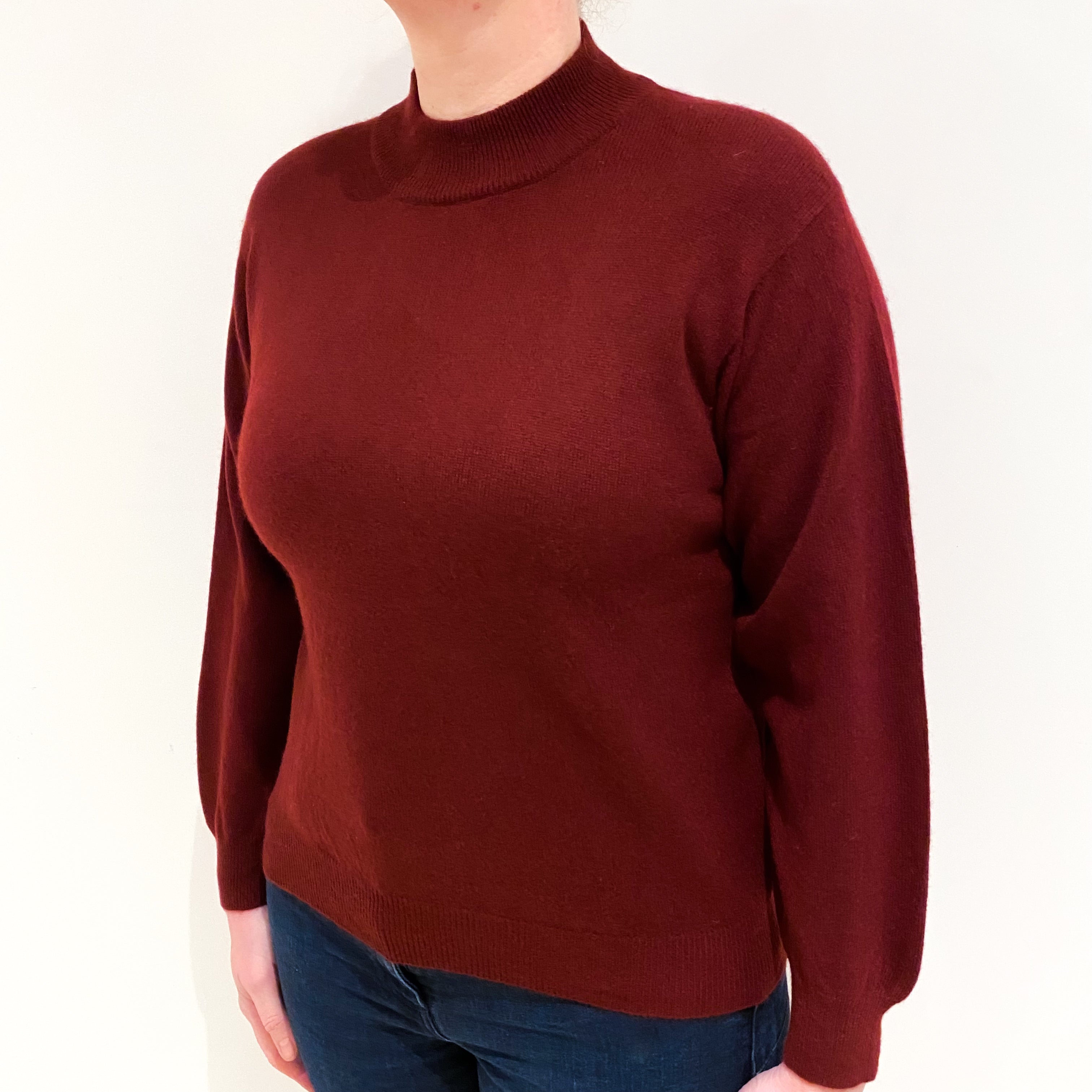 Burgundy Red Cashmere Turtle Neck Jumper Large