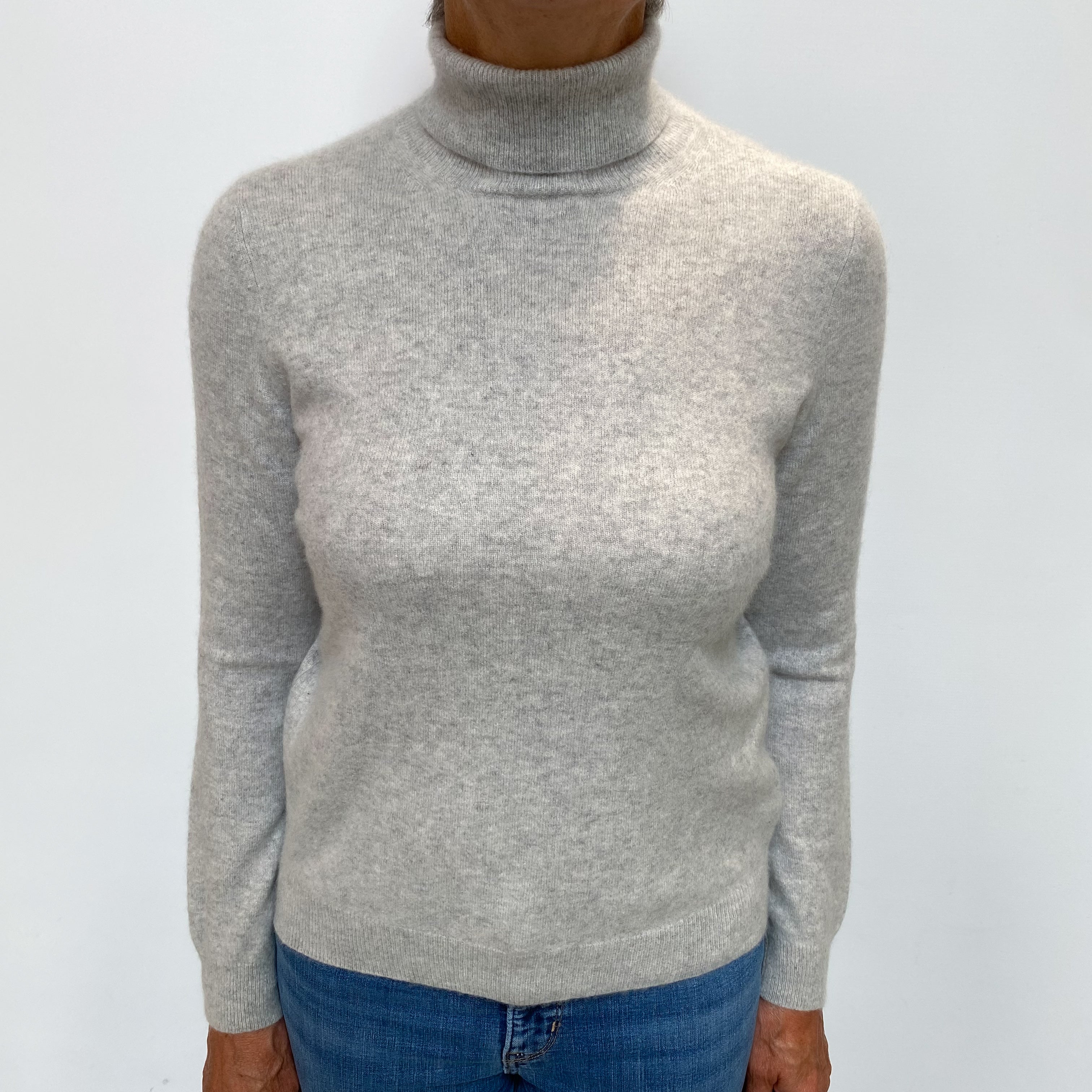 Smoke Grey Cashmere Polo Neck Jumper Medium