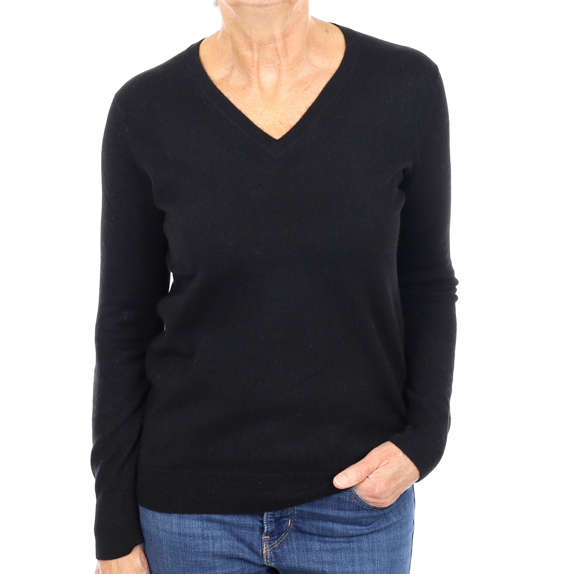 Black Cashmere V Neck Jumper Medium