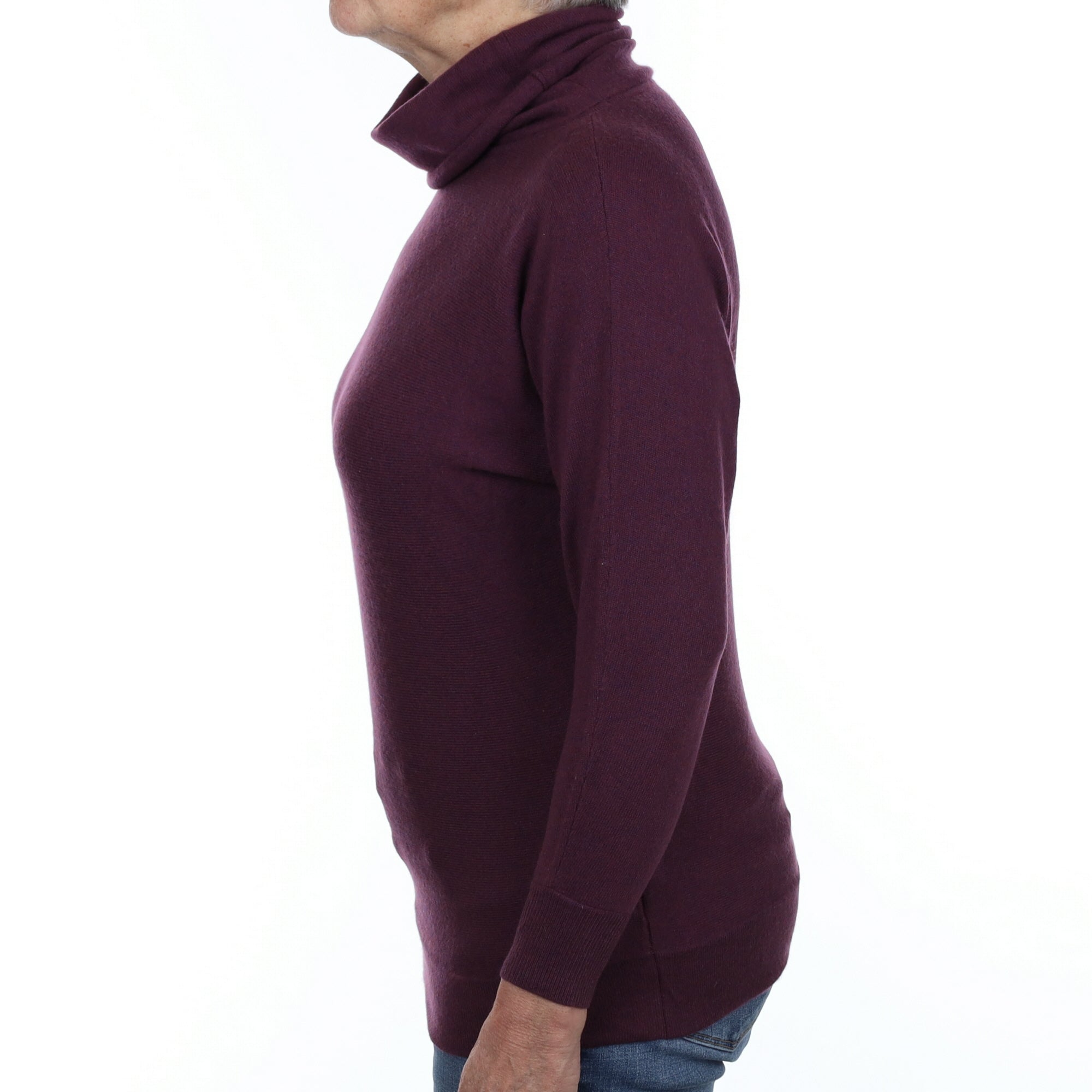 Plum Purple Cashmere Batwing Polo Neck Jumper Medium