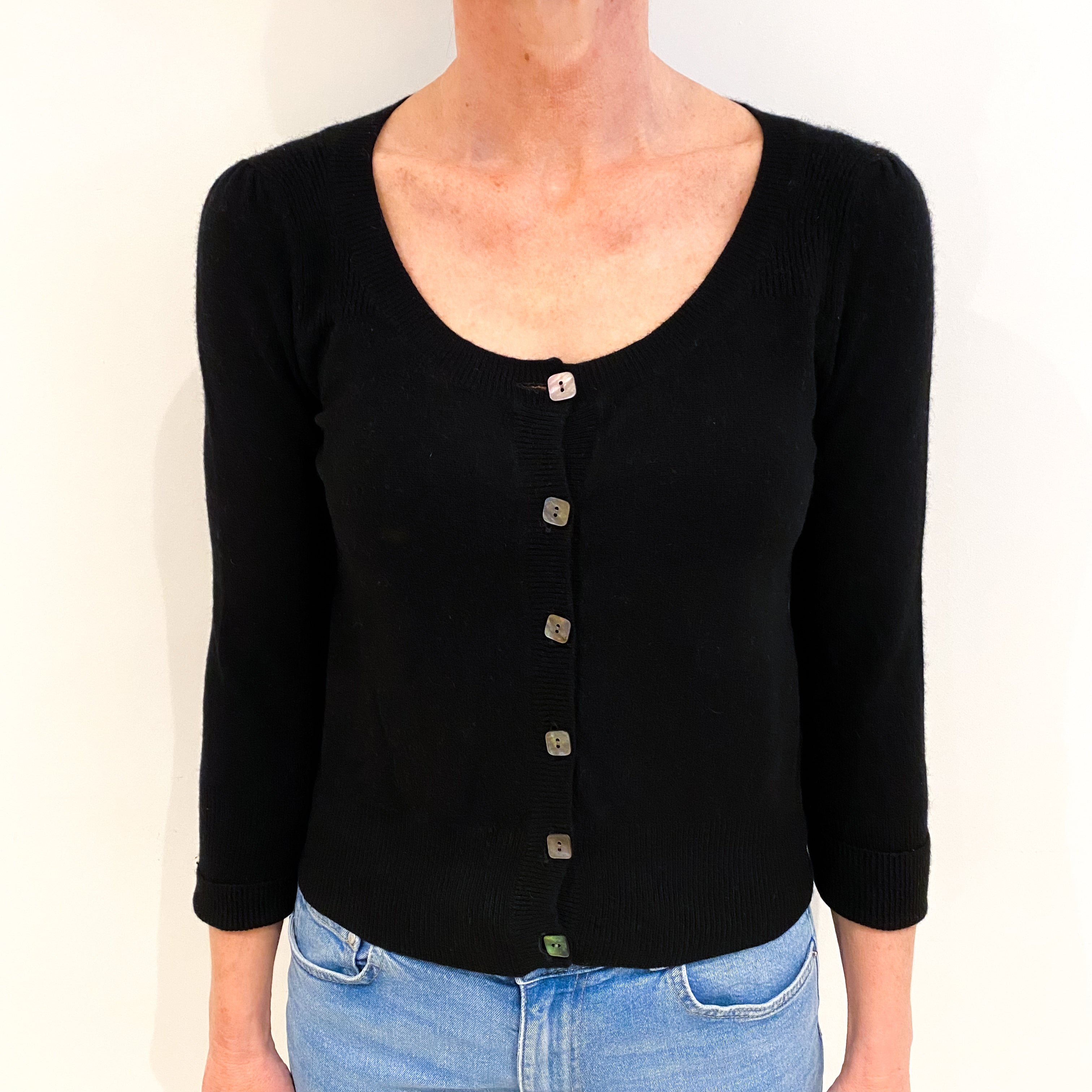Black Cashmere Scoop Neck Cardigan Small