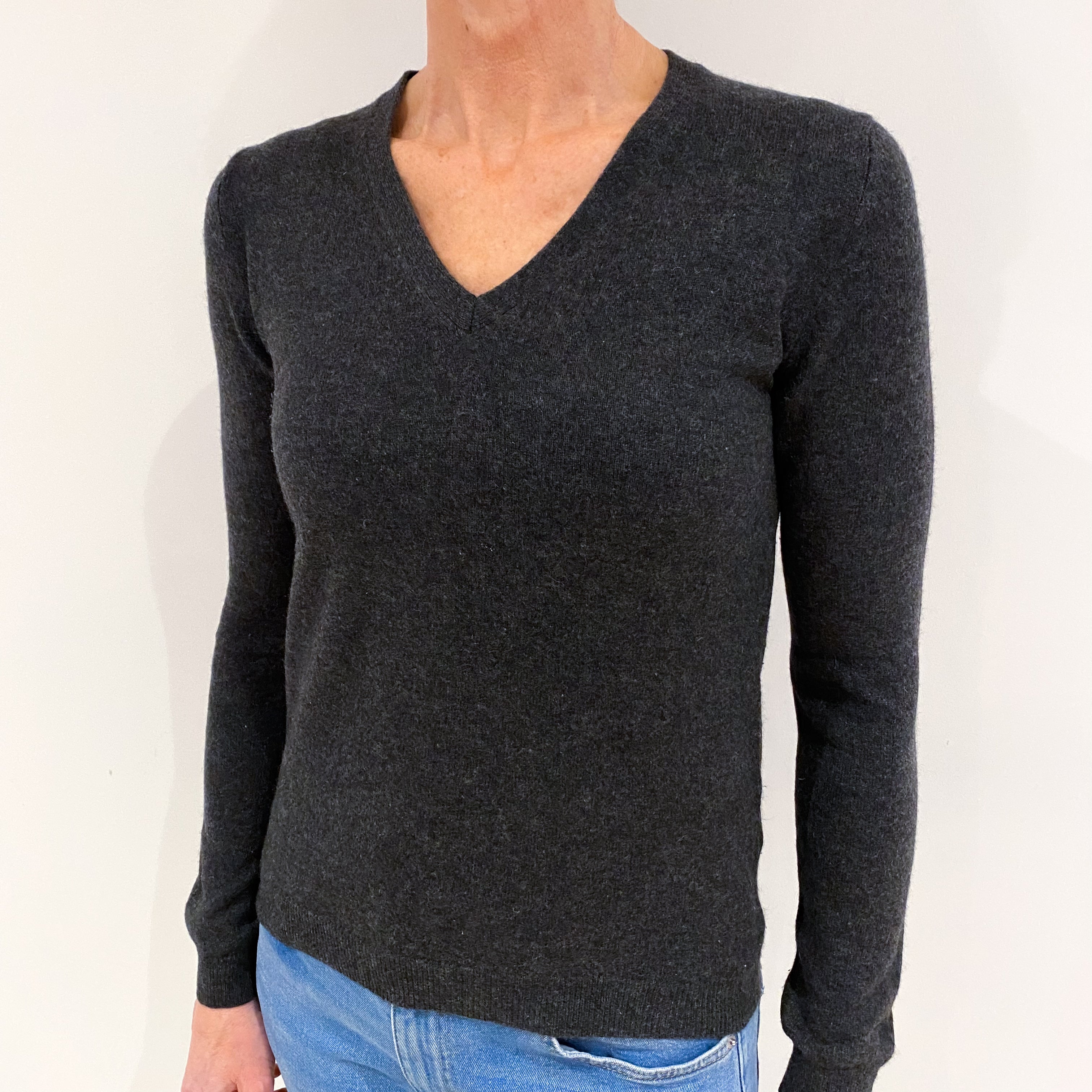 Dark Slate Grey Cashmere V Neck Jumper Small