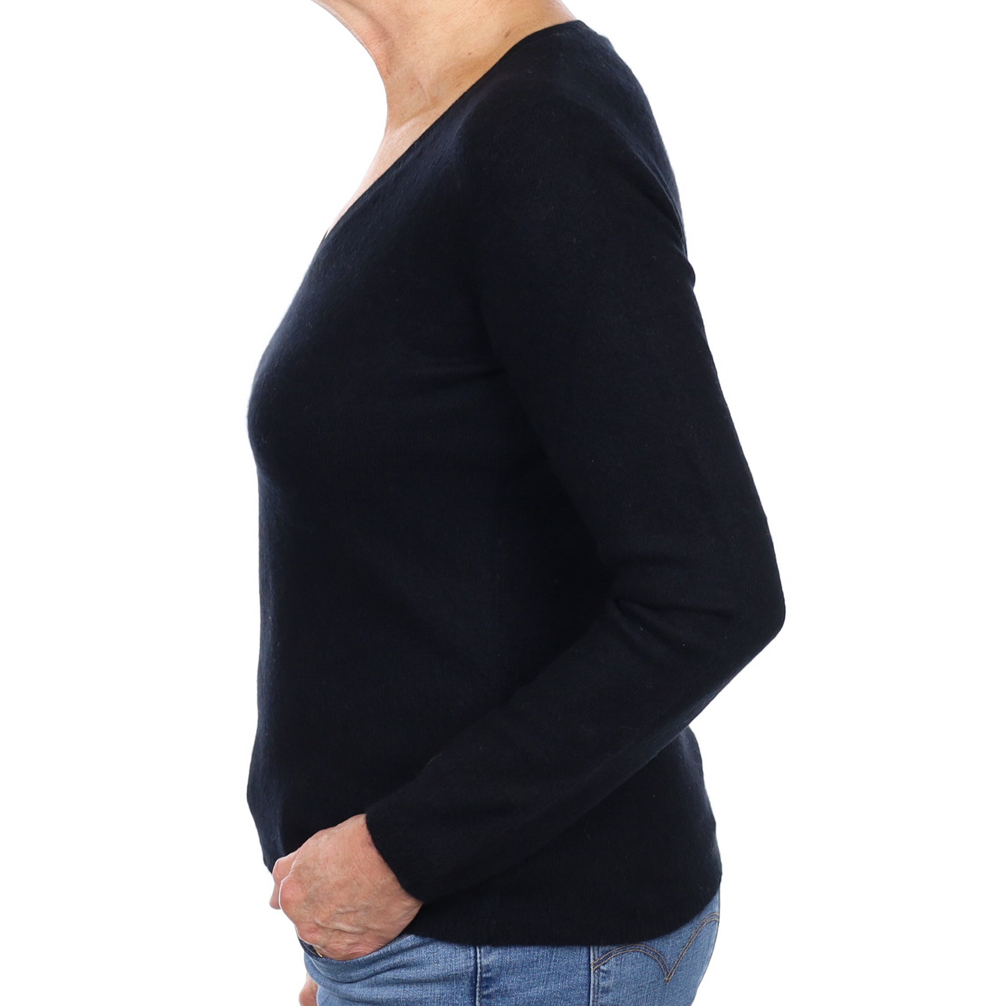 Black Cashmere V Neck Jumper Medium