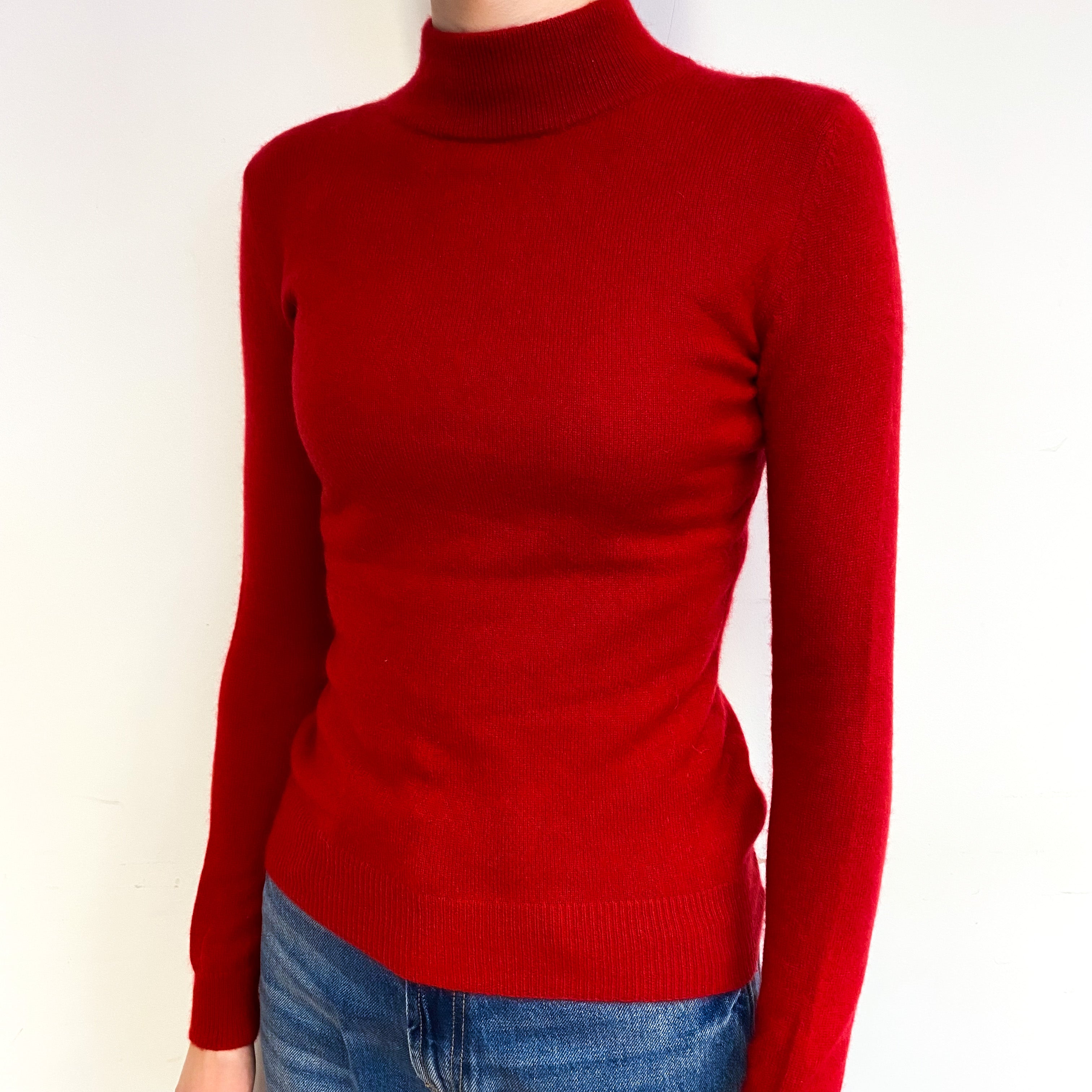 Post Box Red Cashmere Turtle Neck Jumper Extra Small
