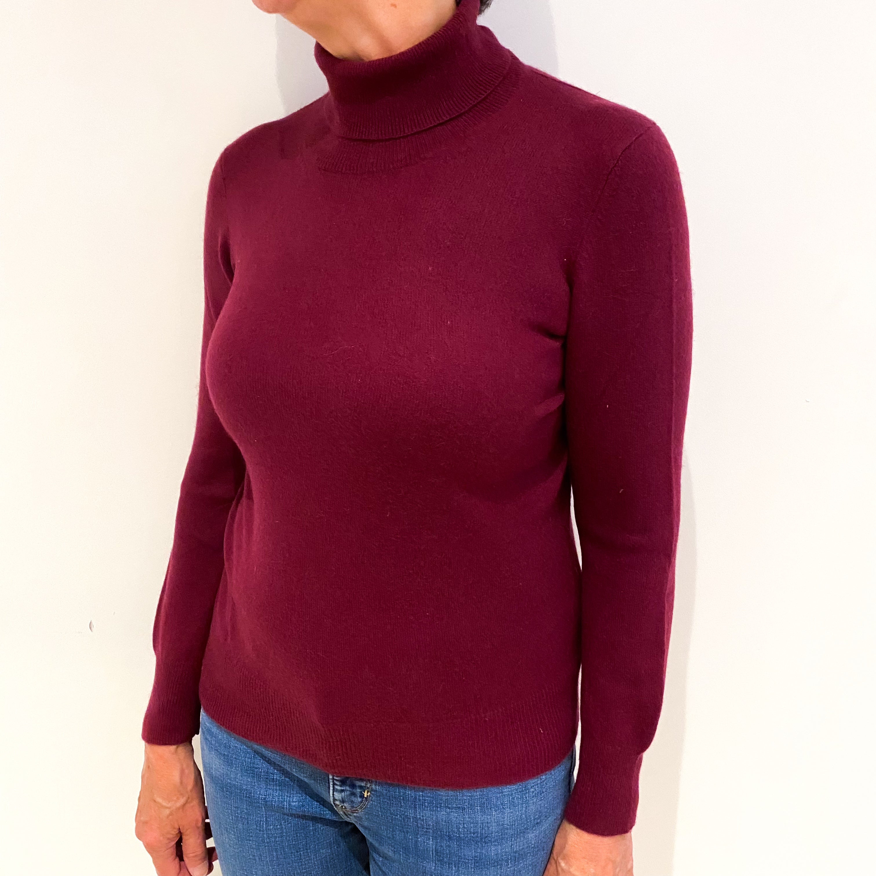 Mulberry Red Cashmere Polo Neck Jumper Medium