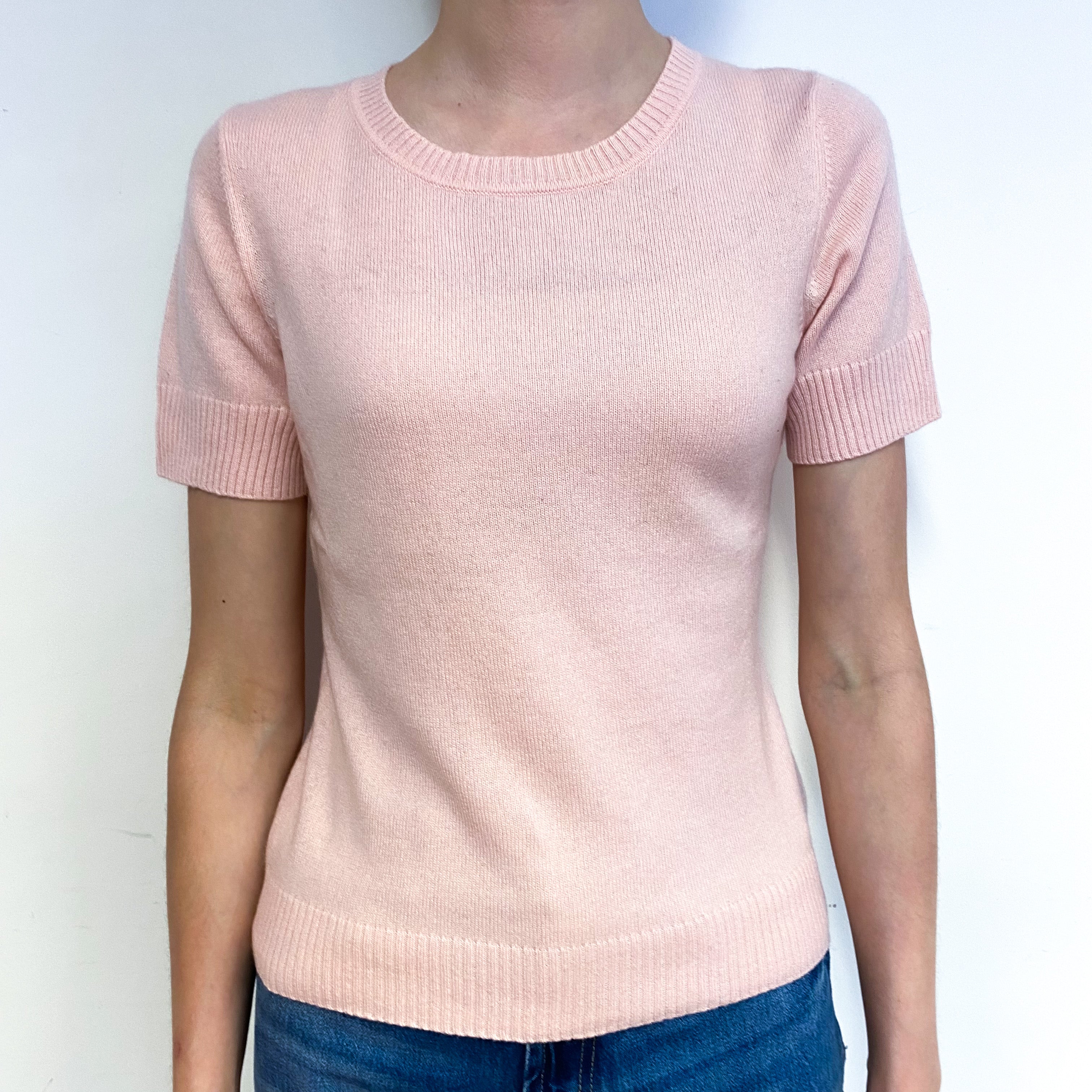 Shell Pink Cashmere Short Sleeve Jumper Extra Small