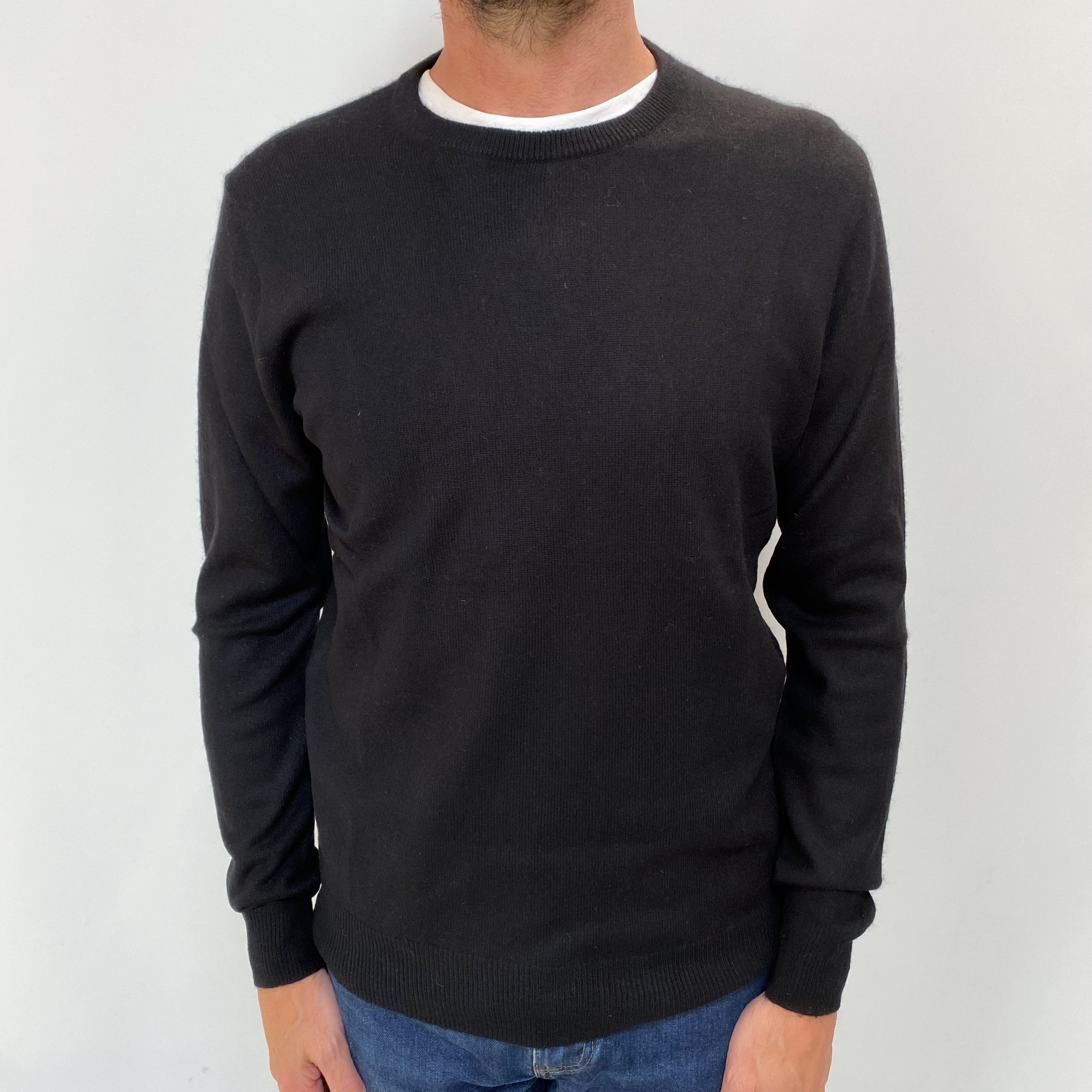 Men's Black Cashmere Crew Neck Jumper Small
