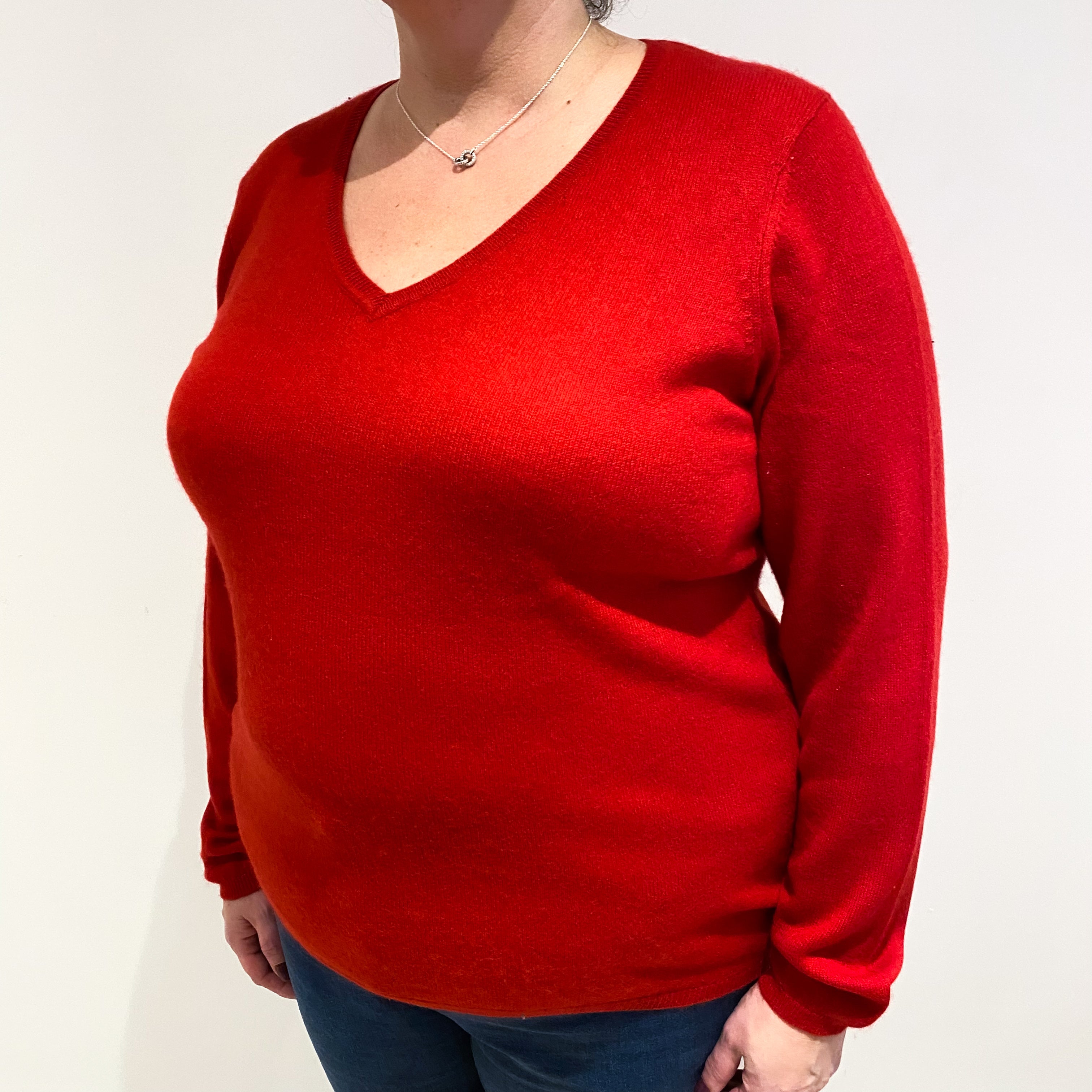 Post Box Red Cashmere V Neck Jumper Extra Large