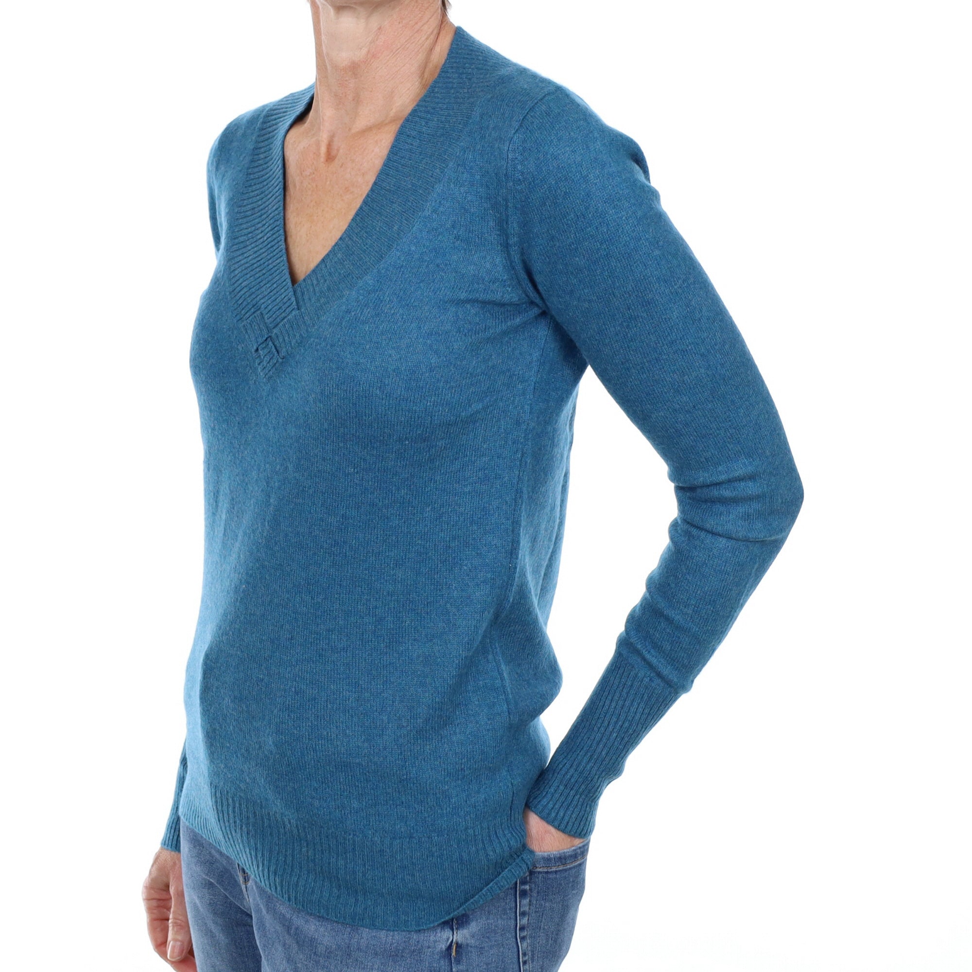Pacific Blue Cashmere V Neck Jumper Small