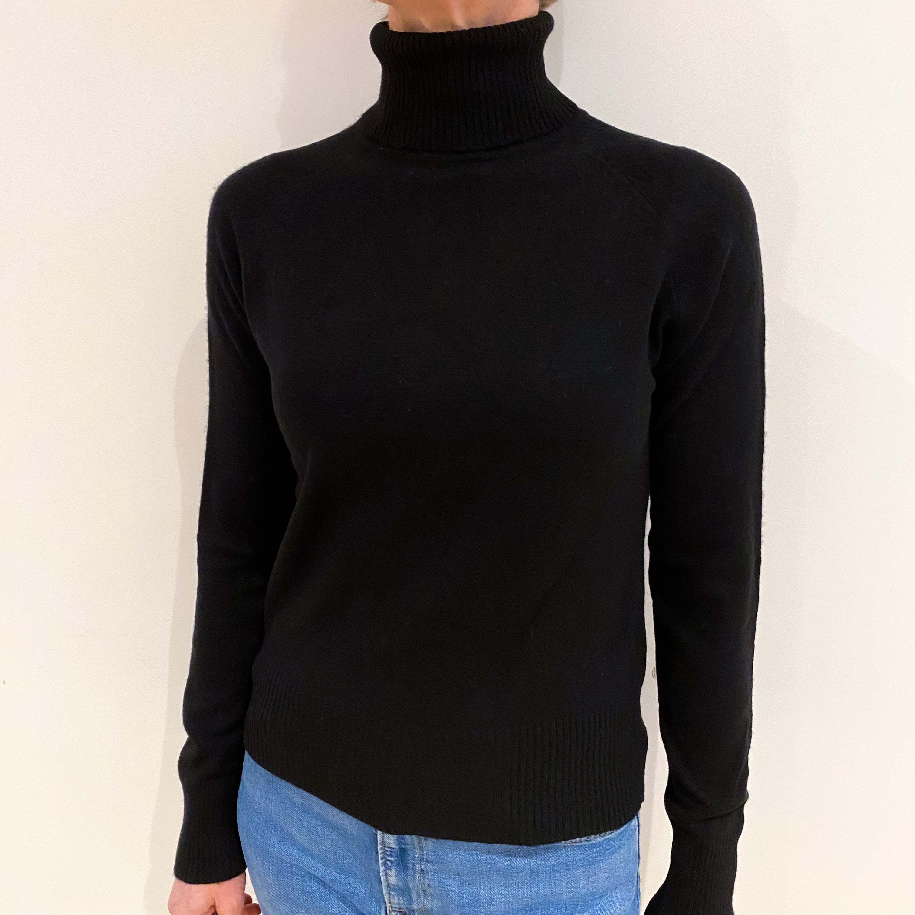 Black Cashmere Polo Neck Jumper Small