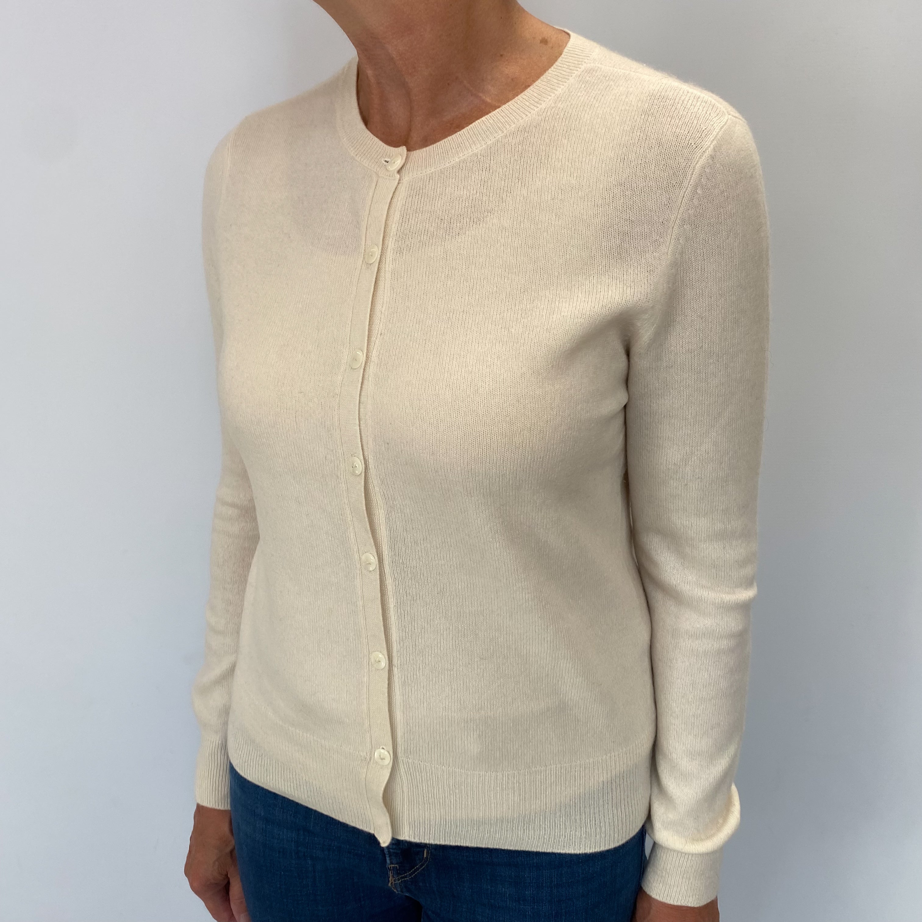 Cream Cashmere Crew Neck Cardigan Medium