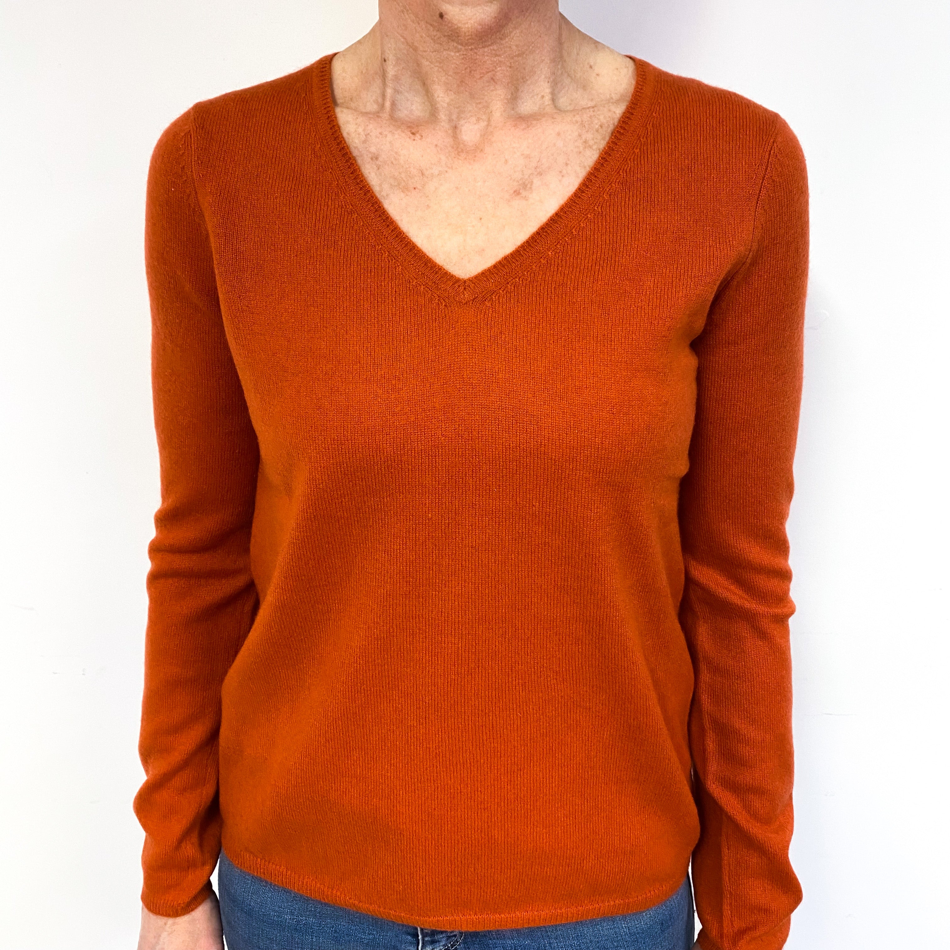 Burnt Orange Cashmere V-Neck Jumper Medium