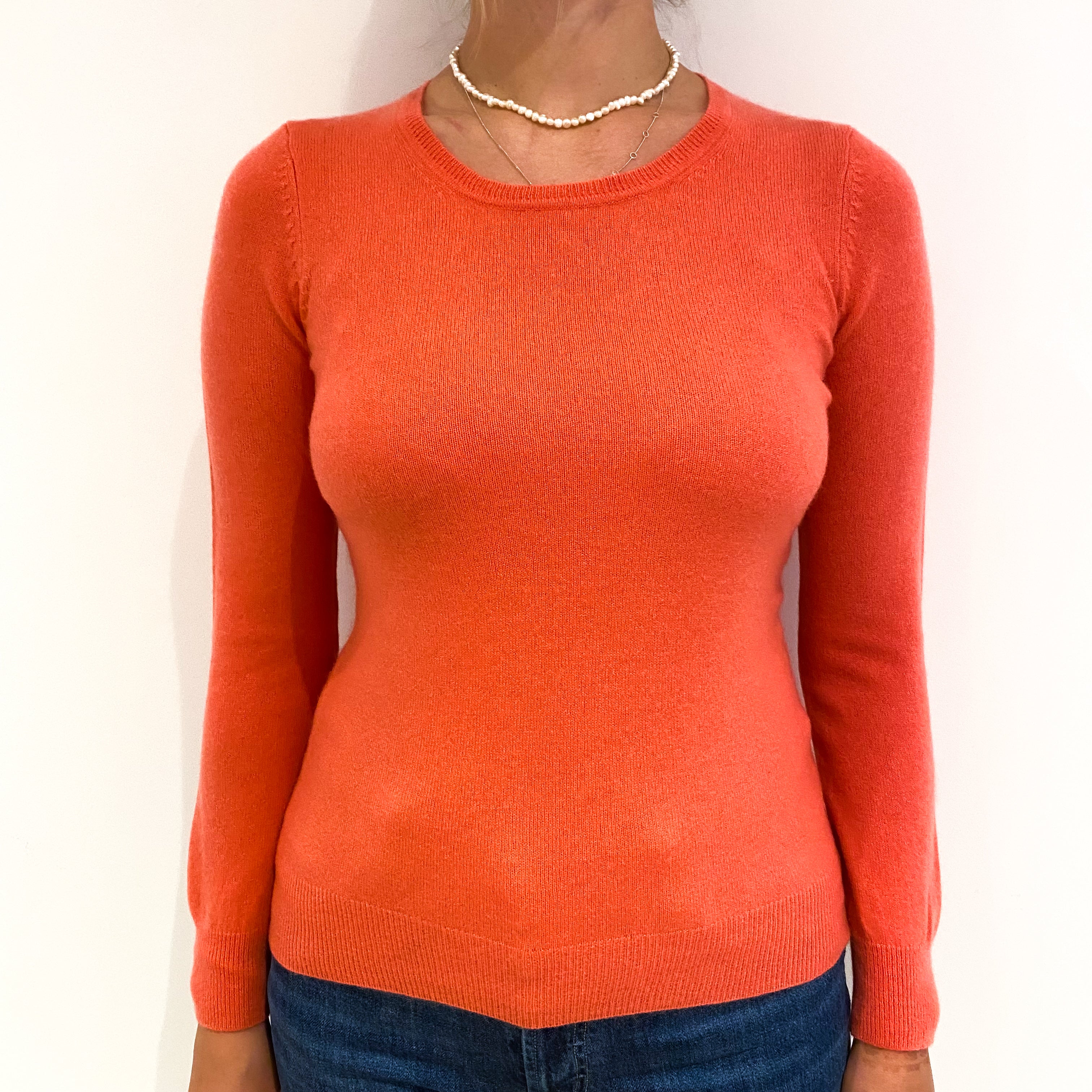 Flamingo Pink Cashmere Crew Neck Jumper Small
