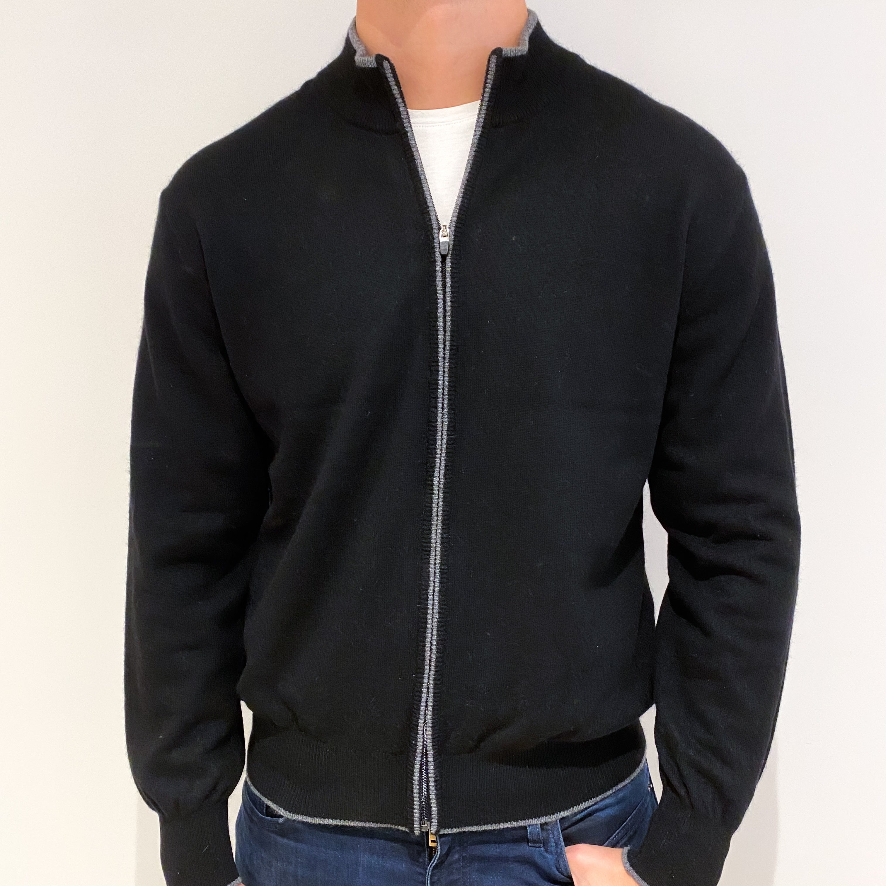 Men's Black Zip Up Cashmere Cardigan