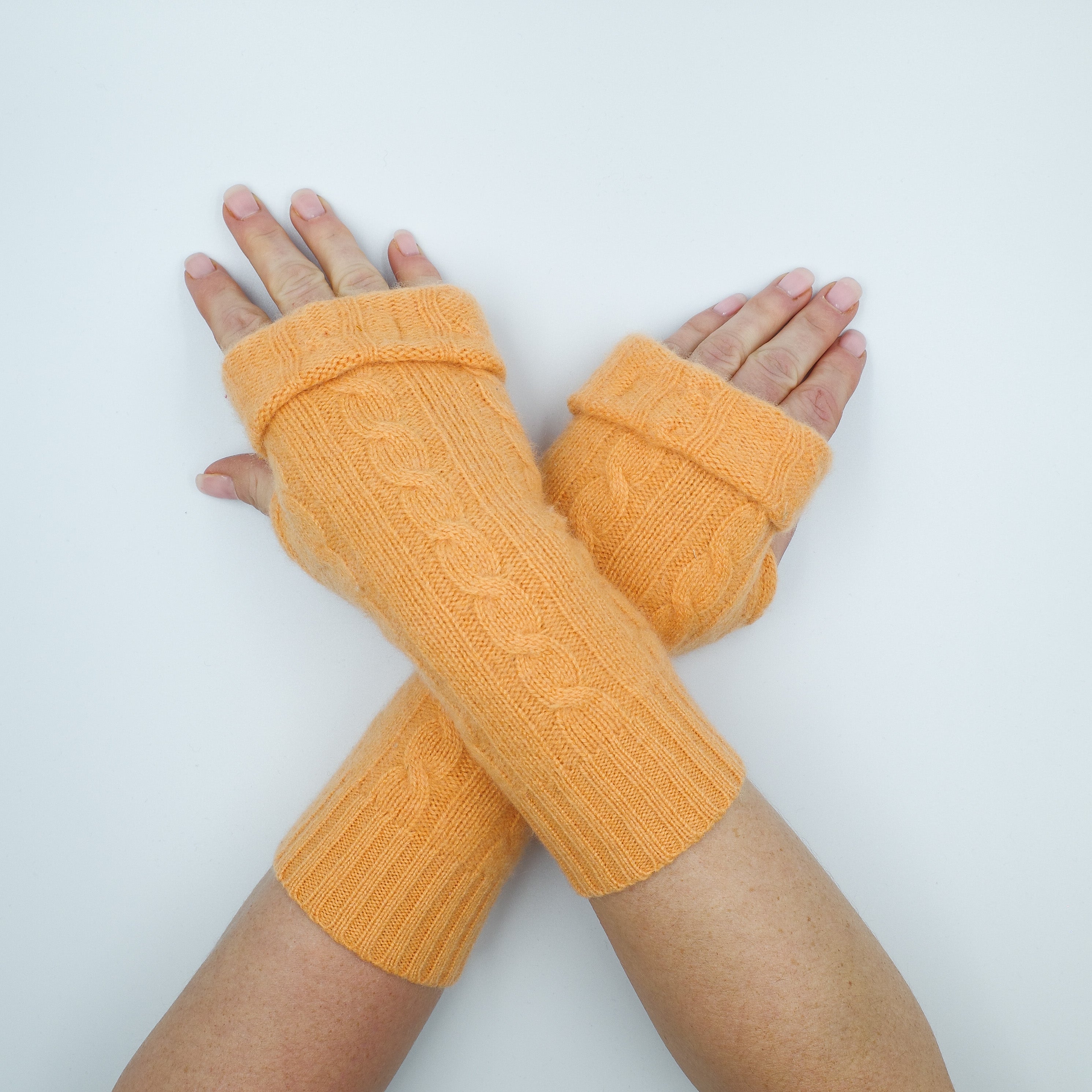 Cantaloupe Orange Cable Fingerless Gloves