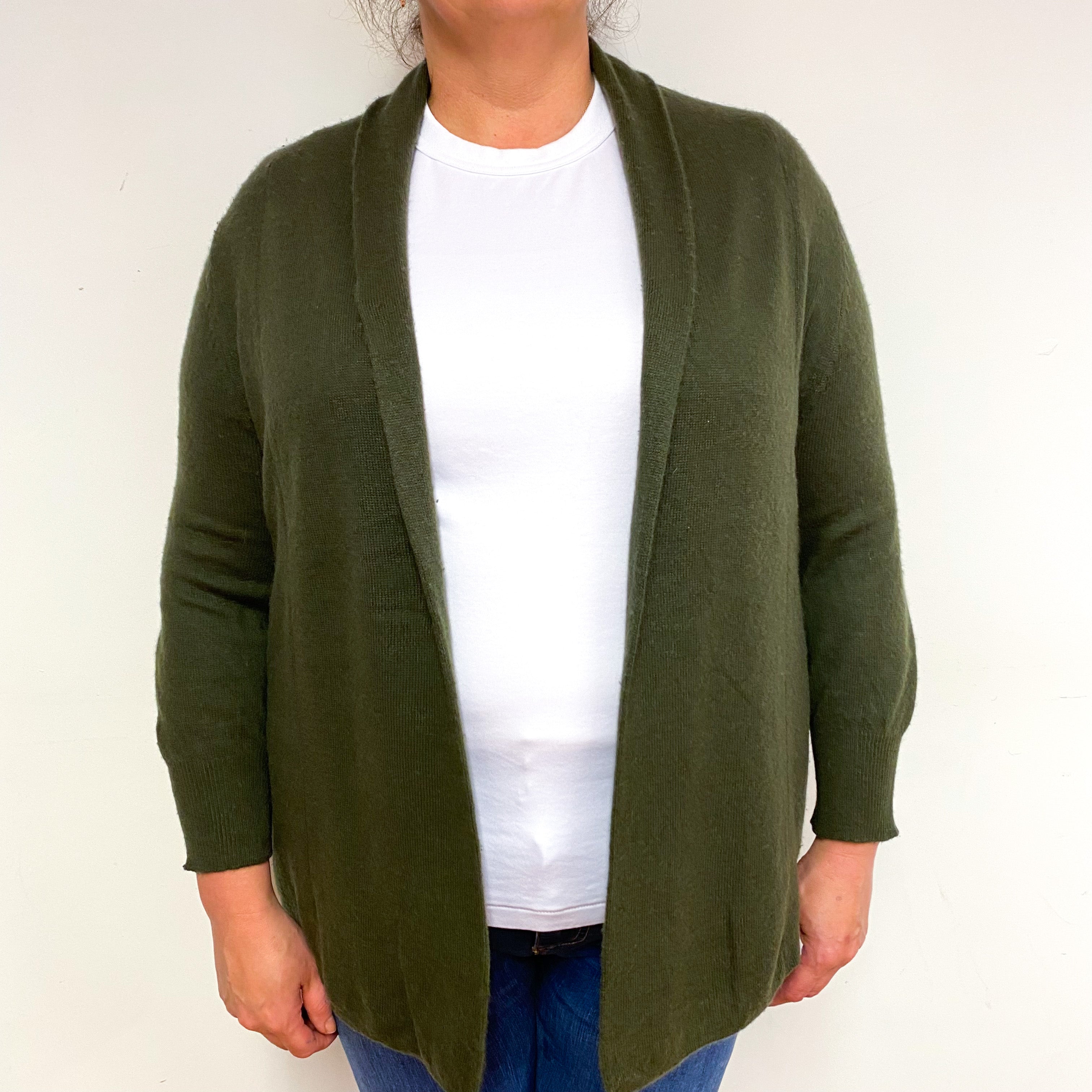 Seaweed Green Cashmere Edge to Edge Cardigan Extra Large