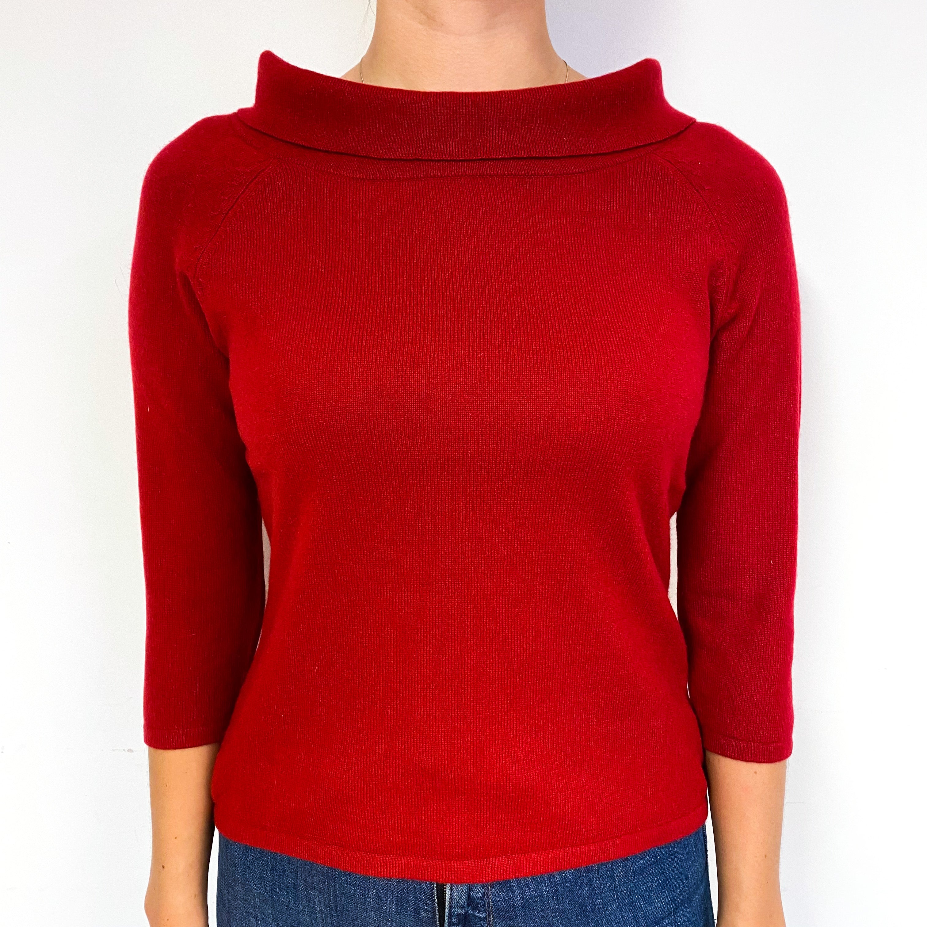 Post Box Red Cashmere Funnel Neck Jumper Small