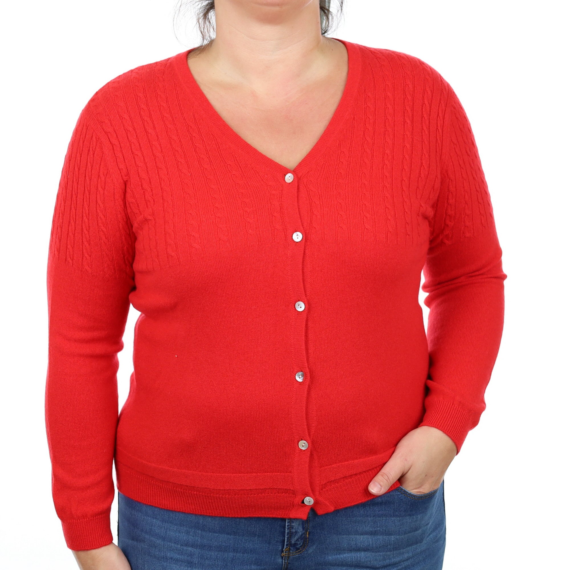 Tomato Red Cashmere V-neck Cardigan Large