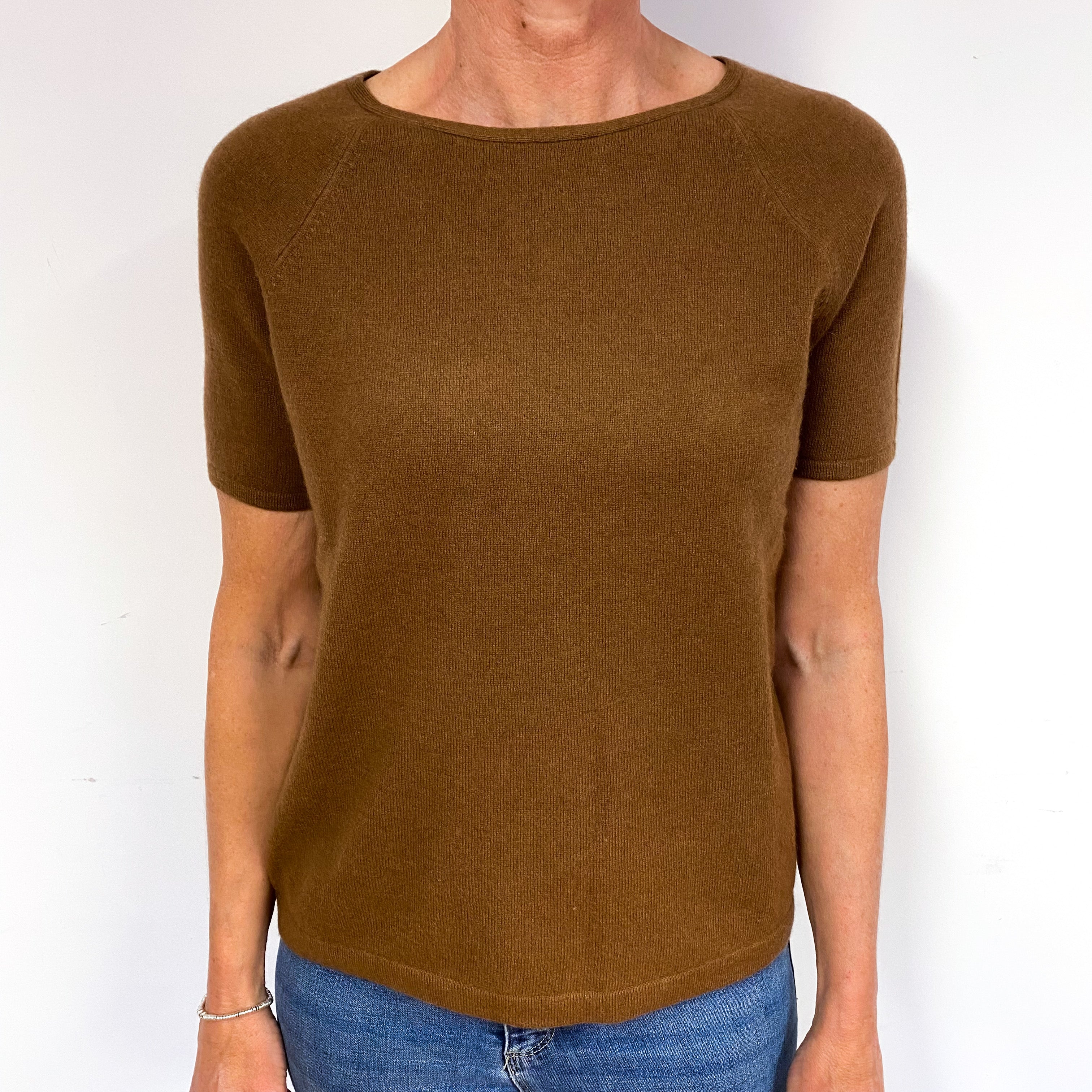 Chestnut Brown Short Sleeve Cashmere Crew Neck Jumper Medium