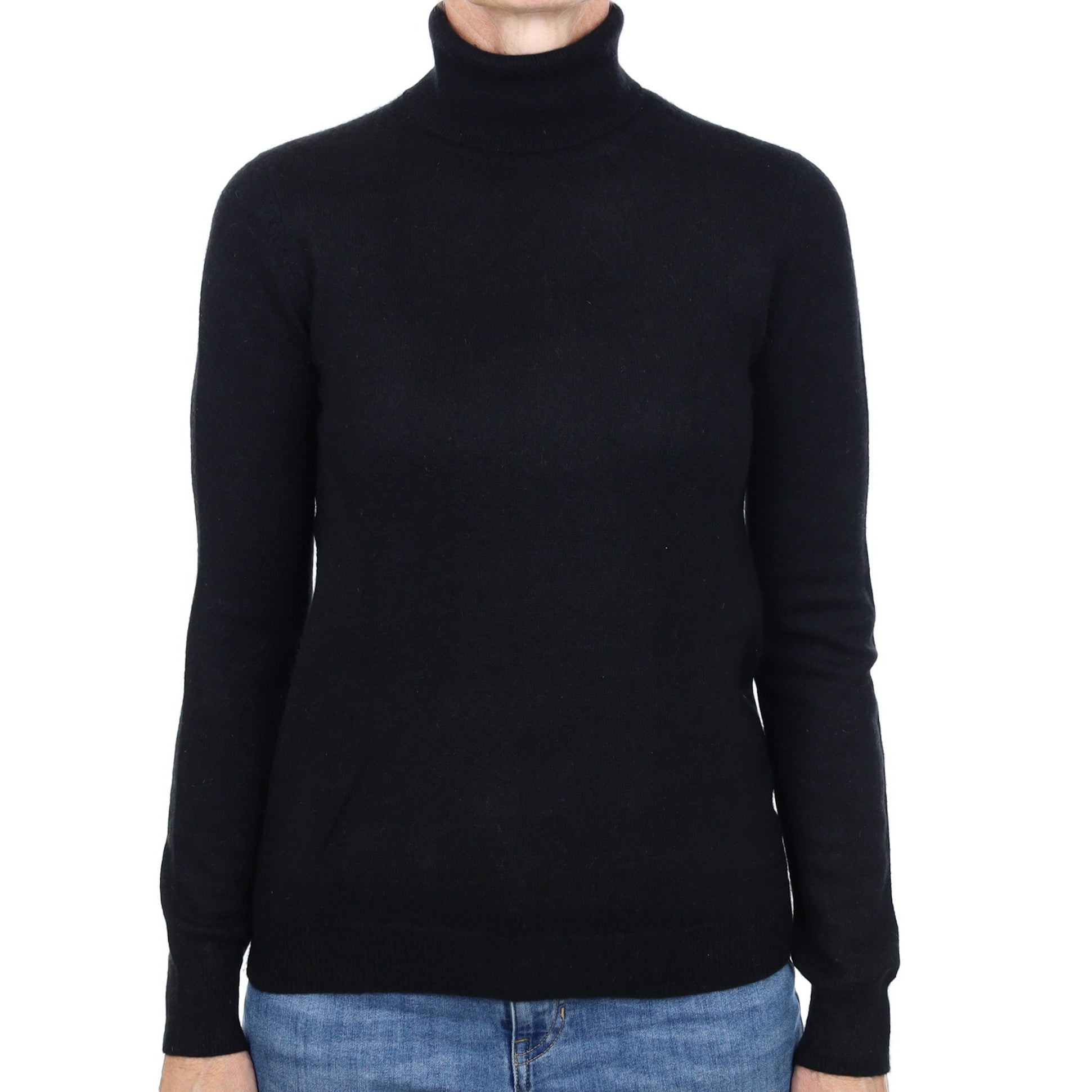 Black Cashmere Polo Neck Jumper Small