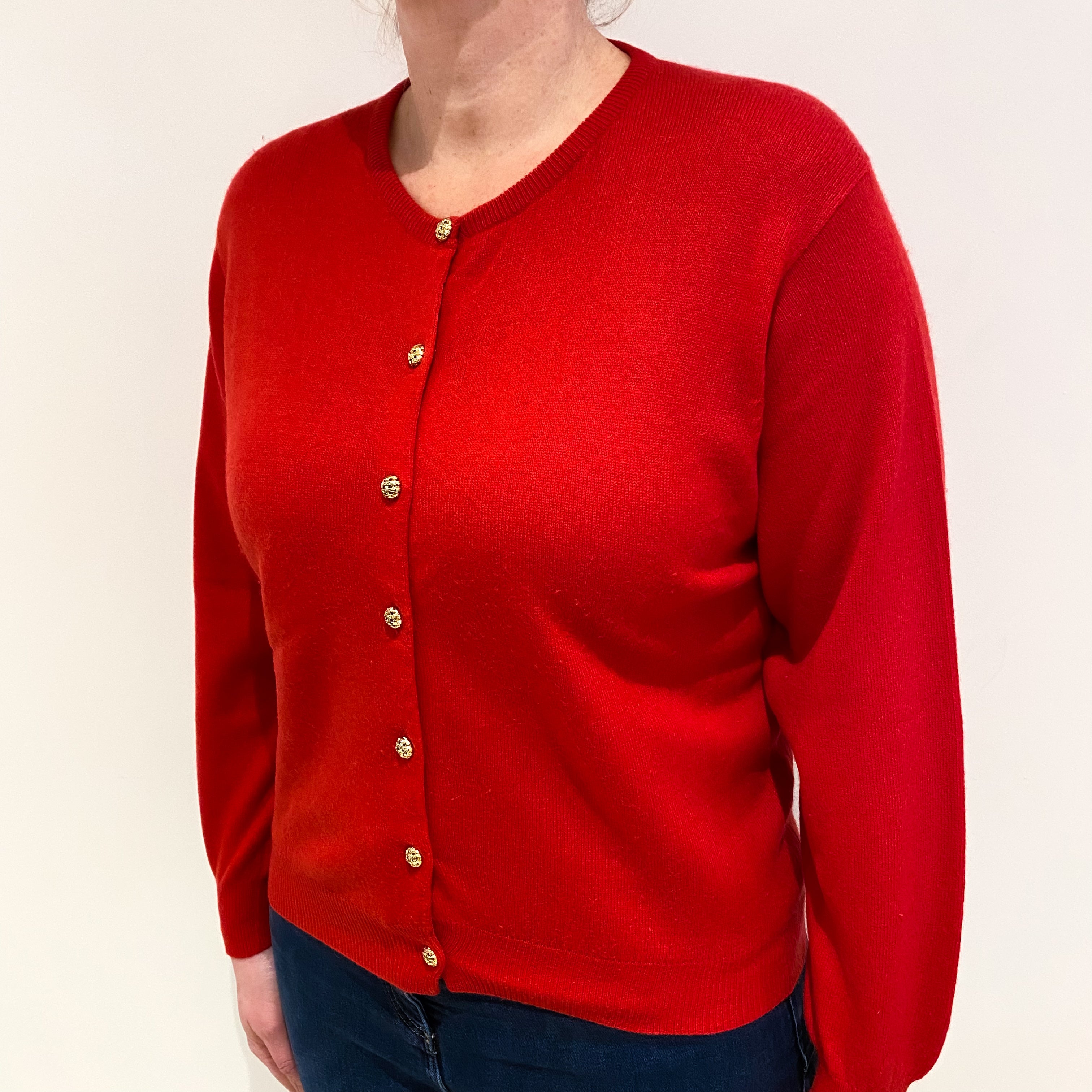 Scarlet Red Cashmere Crew Neck Cardigan Large