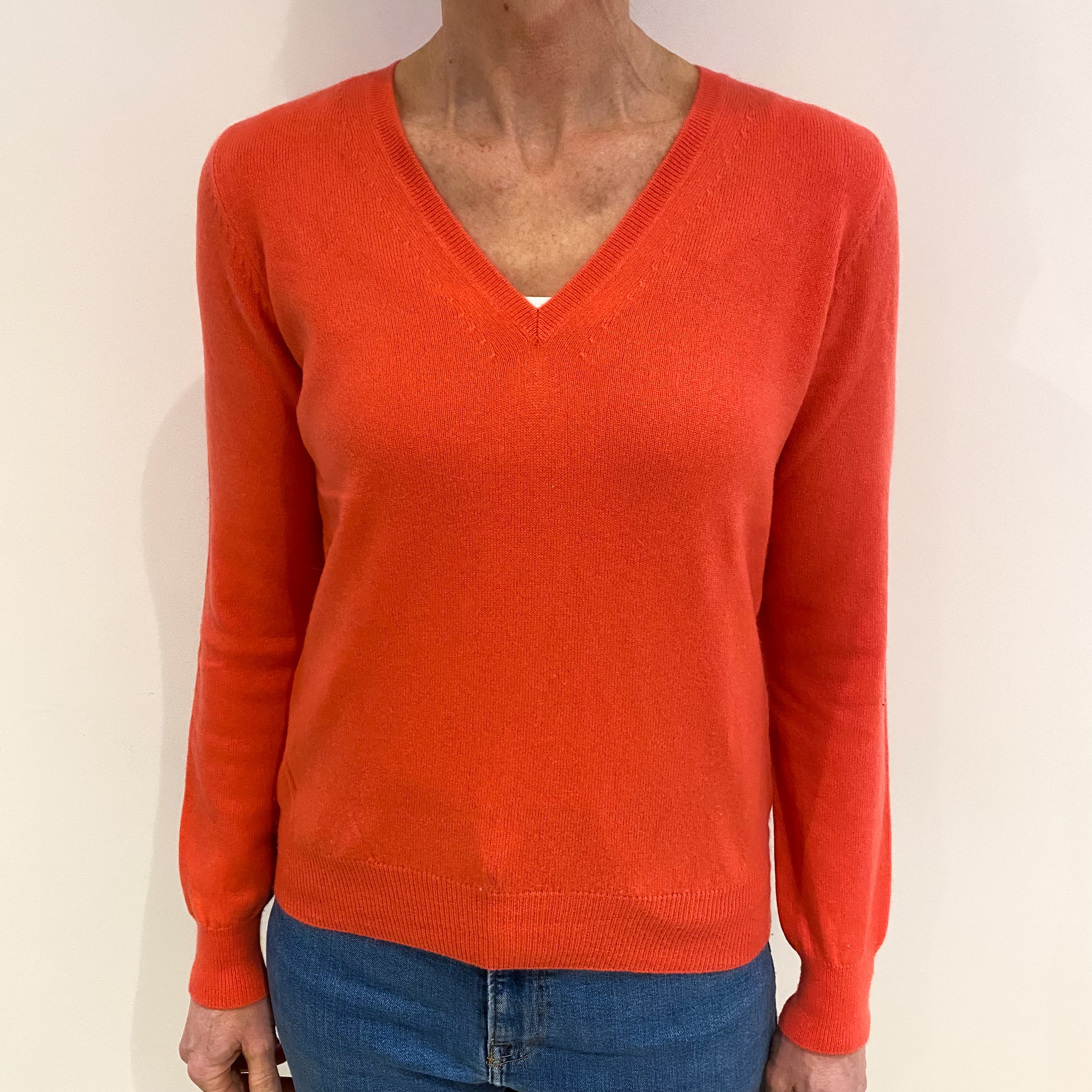 Flamingo Pink Cashmere V Neck Jumper Small