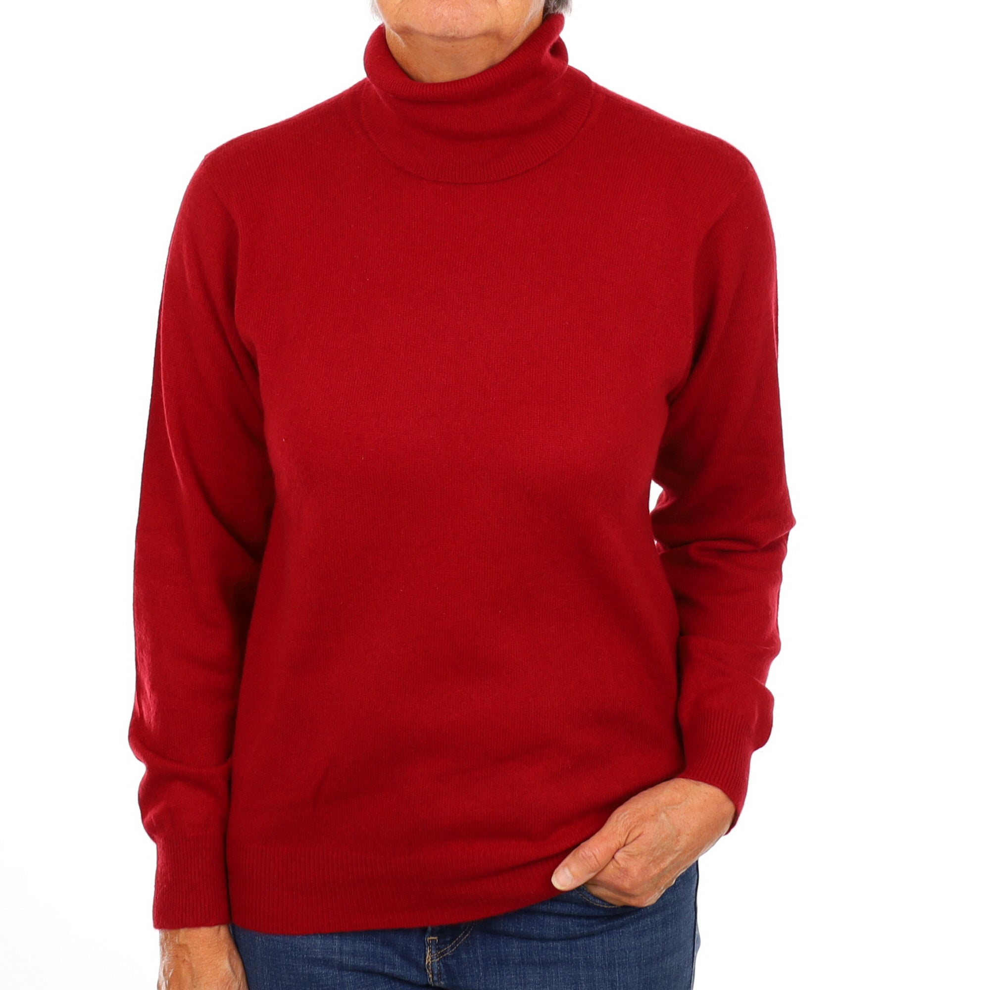 Crimson Red Cashmere Polo Neck Jumper Medium